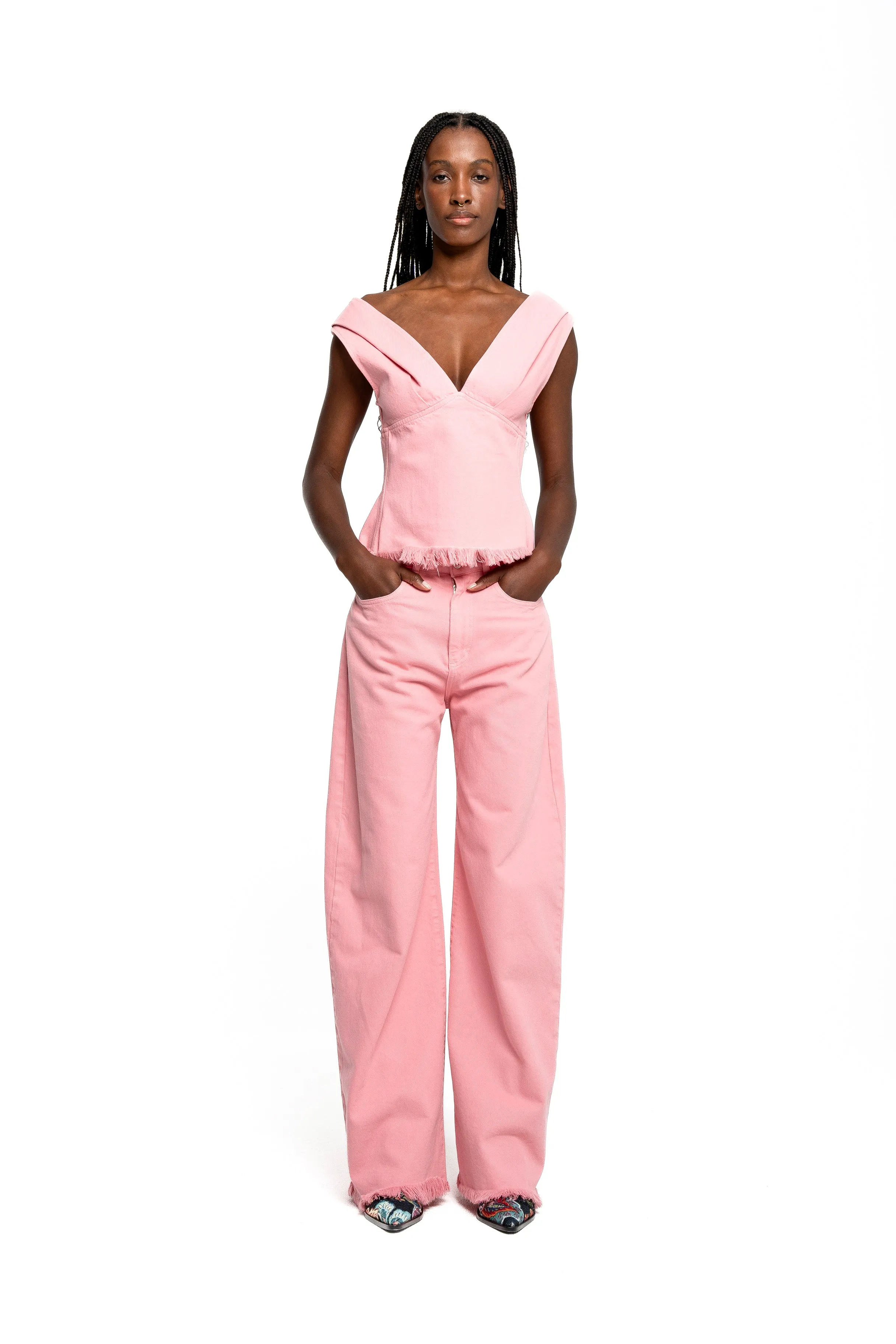 PINK DRILL BOYFRIEND TROUSERS