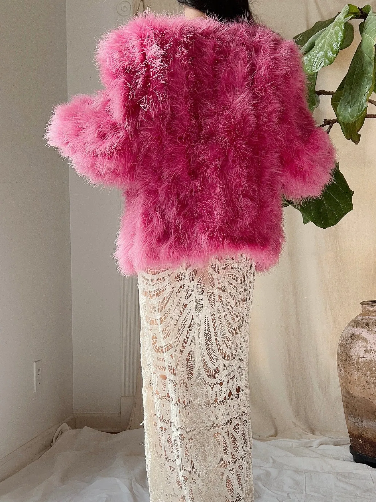 Pink Marabou Feather Jacket - S/M