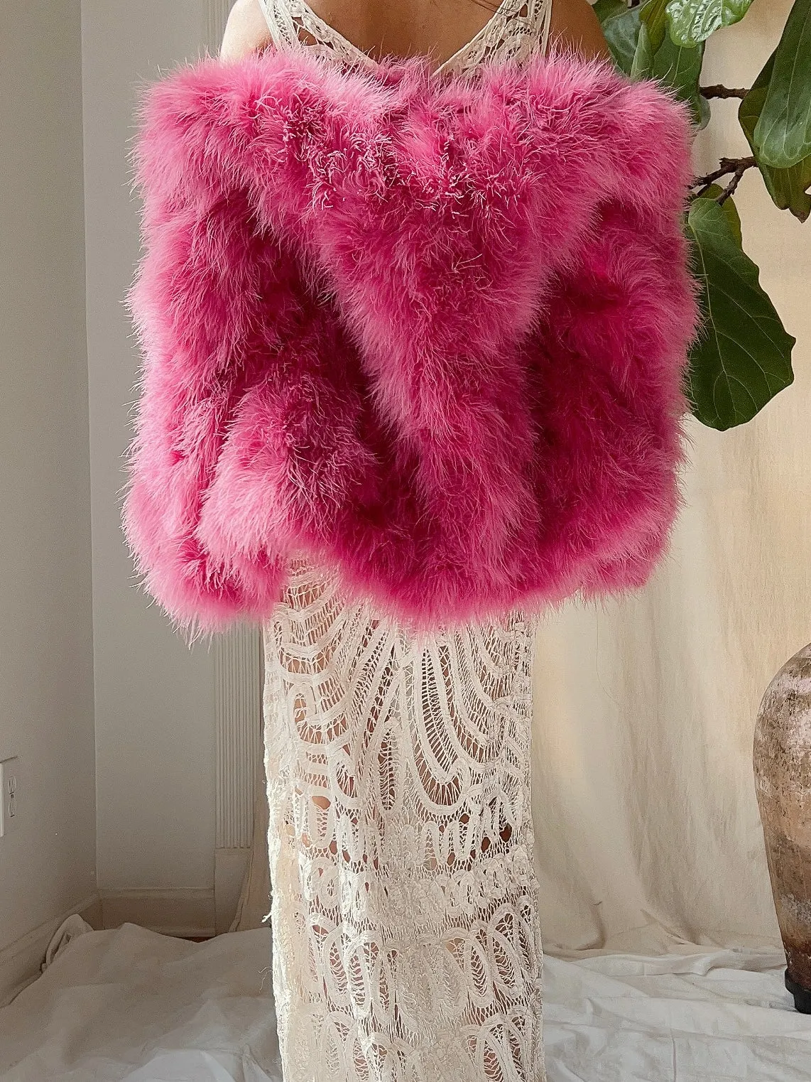 Pink Marabou Feather Jacket - S/M