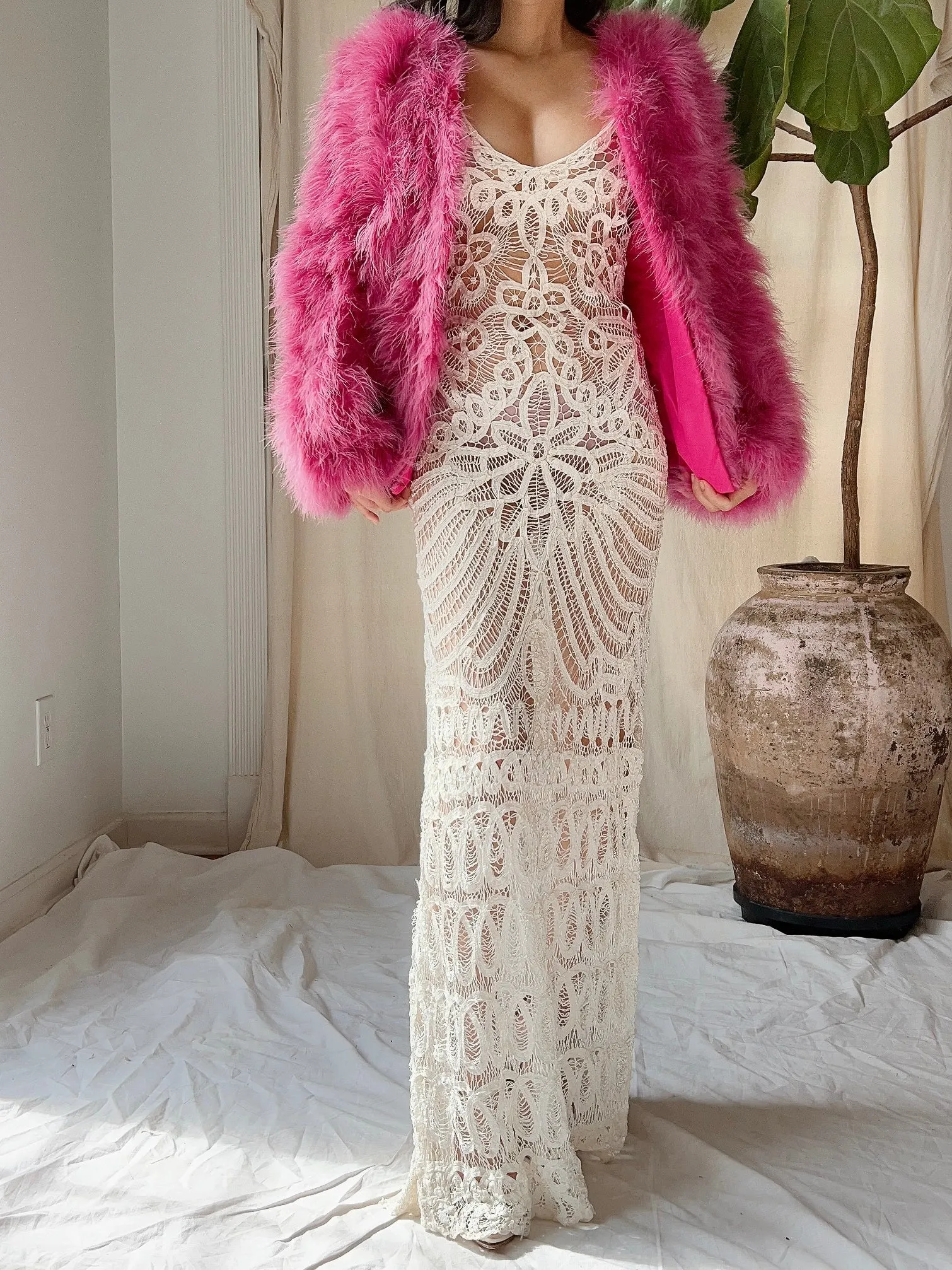 Pink Marabou Feather Jacket - S/M