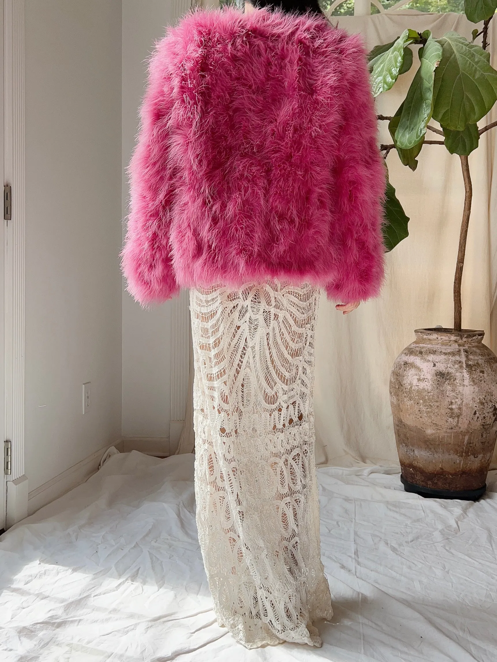 Pink Marabou Feather Jacket - S/M