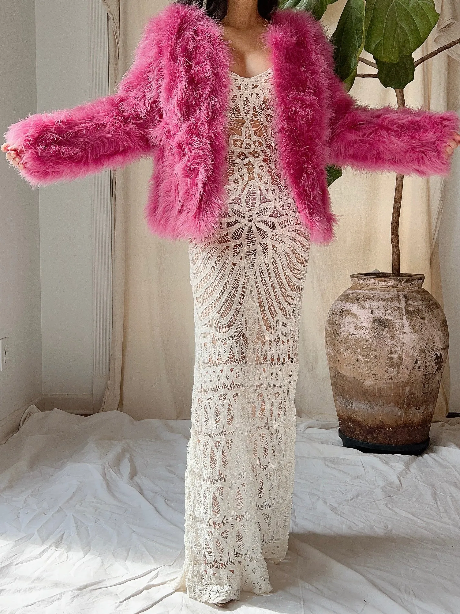 Pink Marabou Feather Jacket - S/M