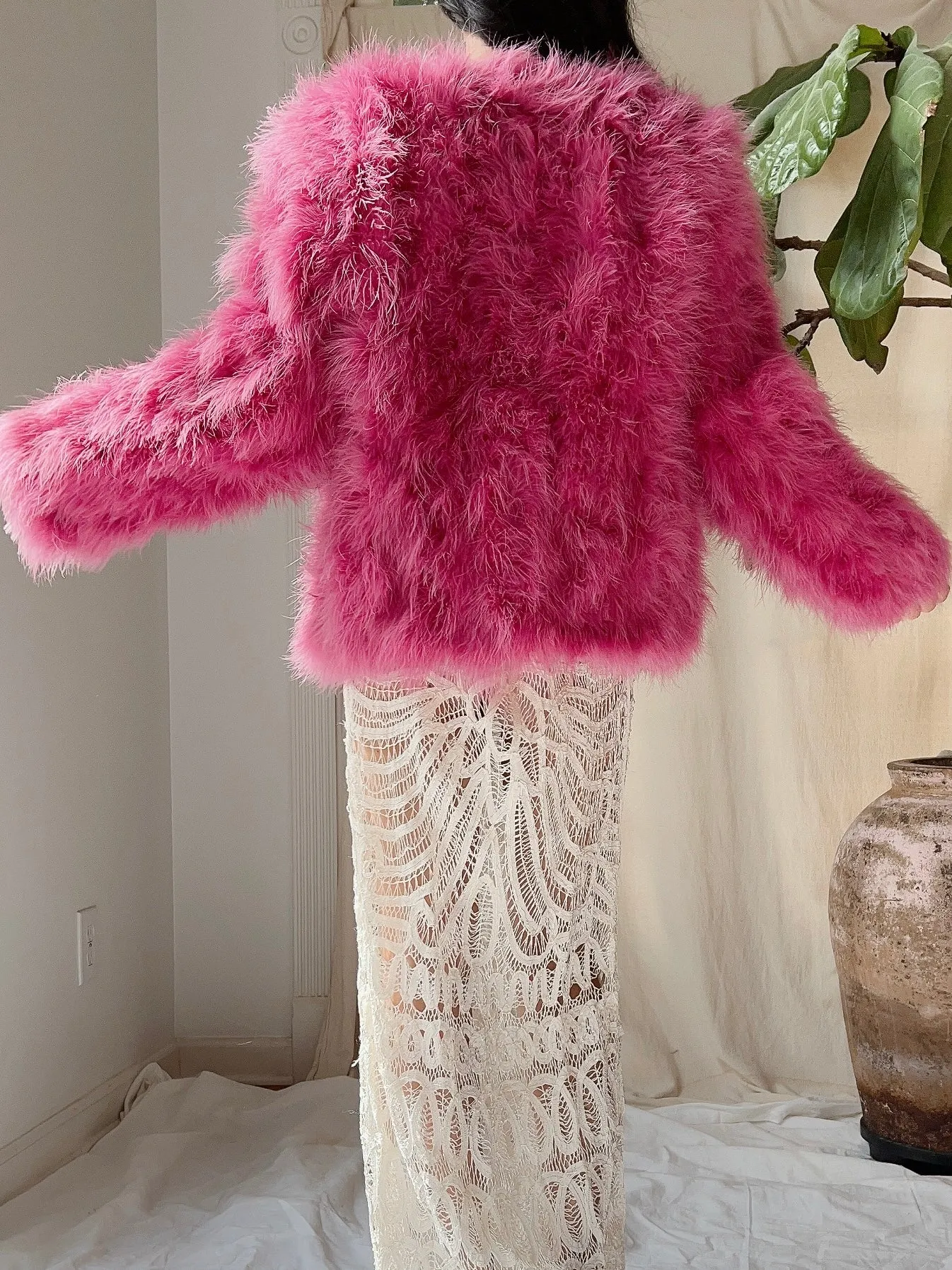 Pink Marabou Feather Jacket - S/M