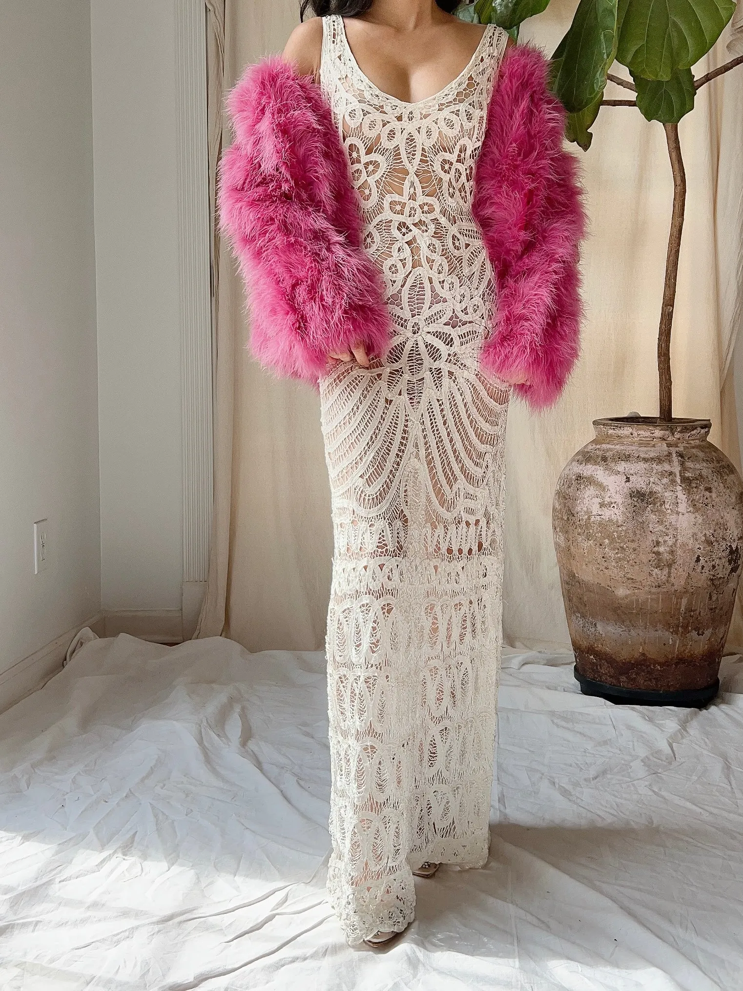 Pink Marabou Feather Jacket - S/M