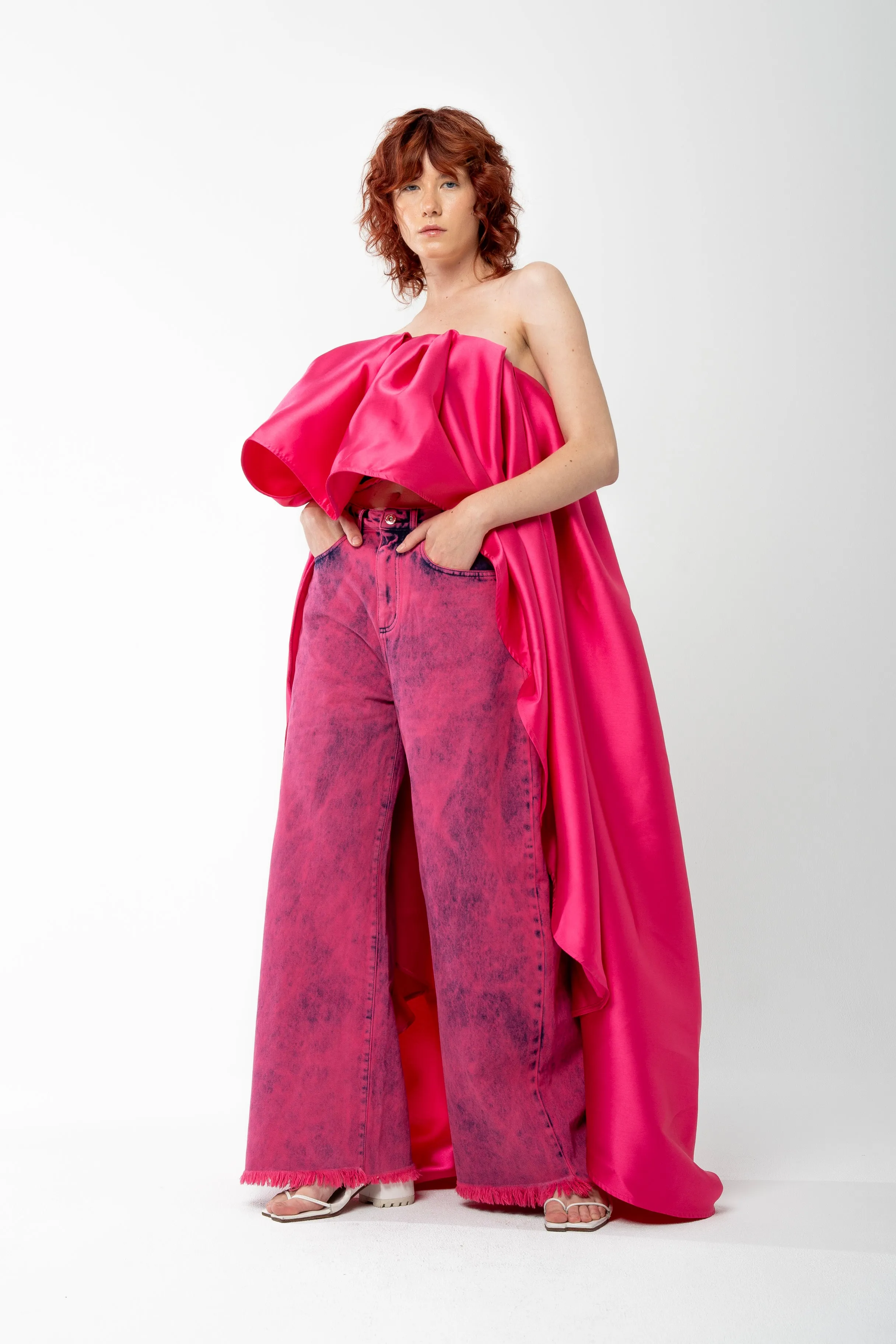 PINK PLEATED STRAPLESS TOP WITH LONG BACK