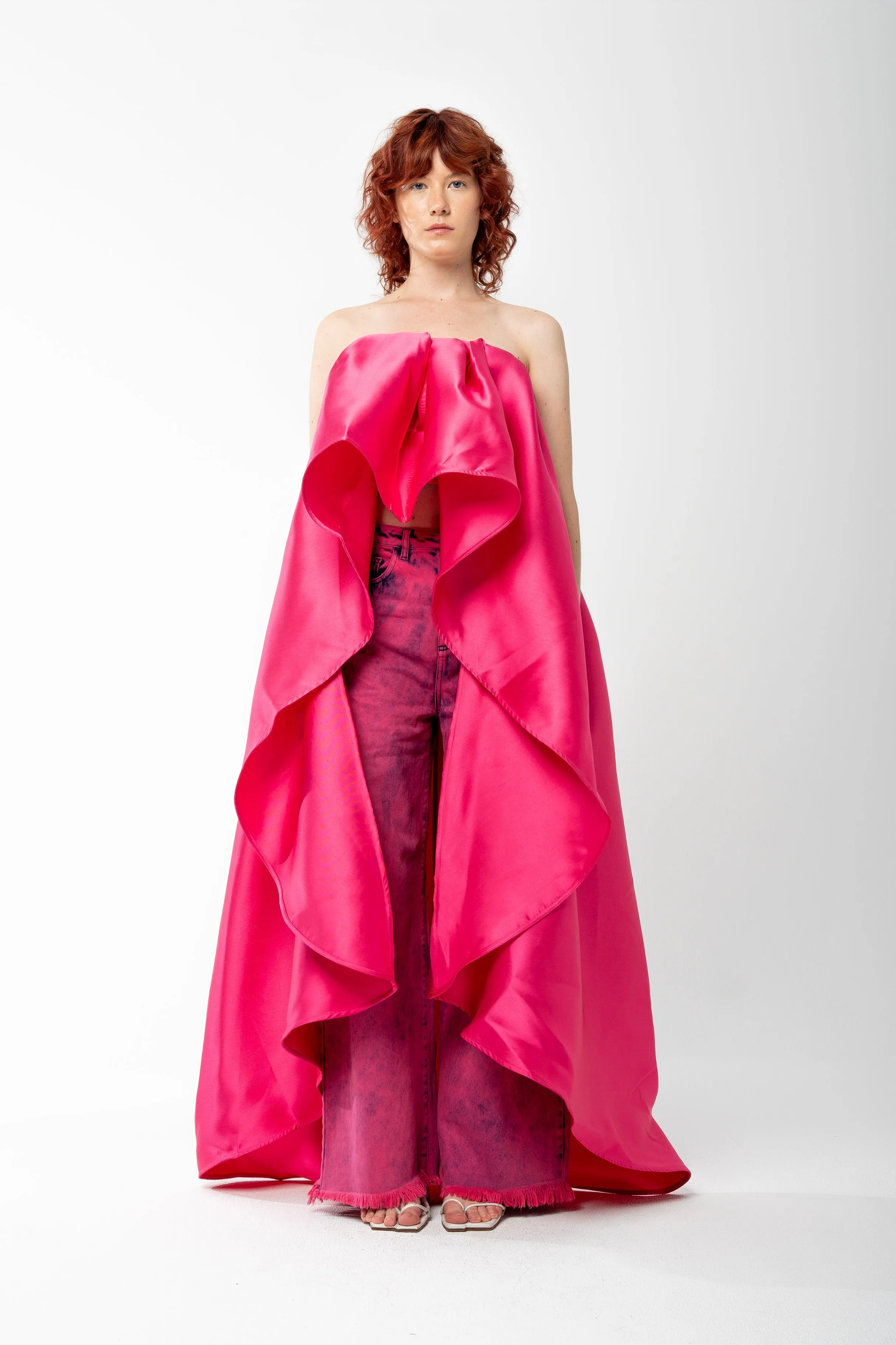 PINK PLEATED STRAPLESS TOP WITH LONG BACK