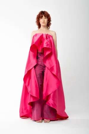 PINK PLEATED STRAPLESS TOP WITH LONG BACK