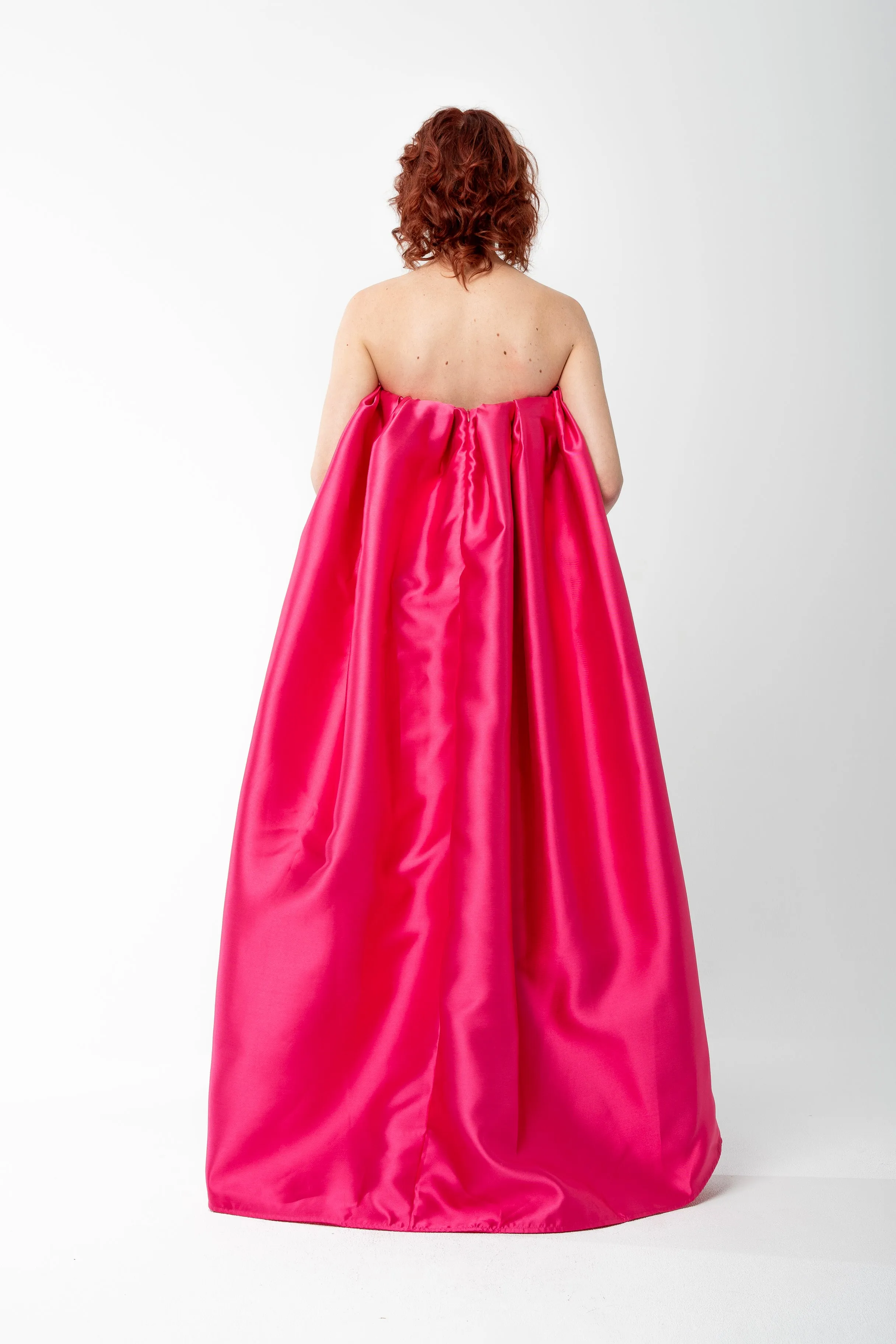 PINK PLEATED STRAPLESS TOP WITH LONG BACK