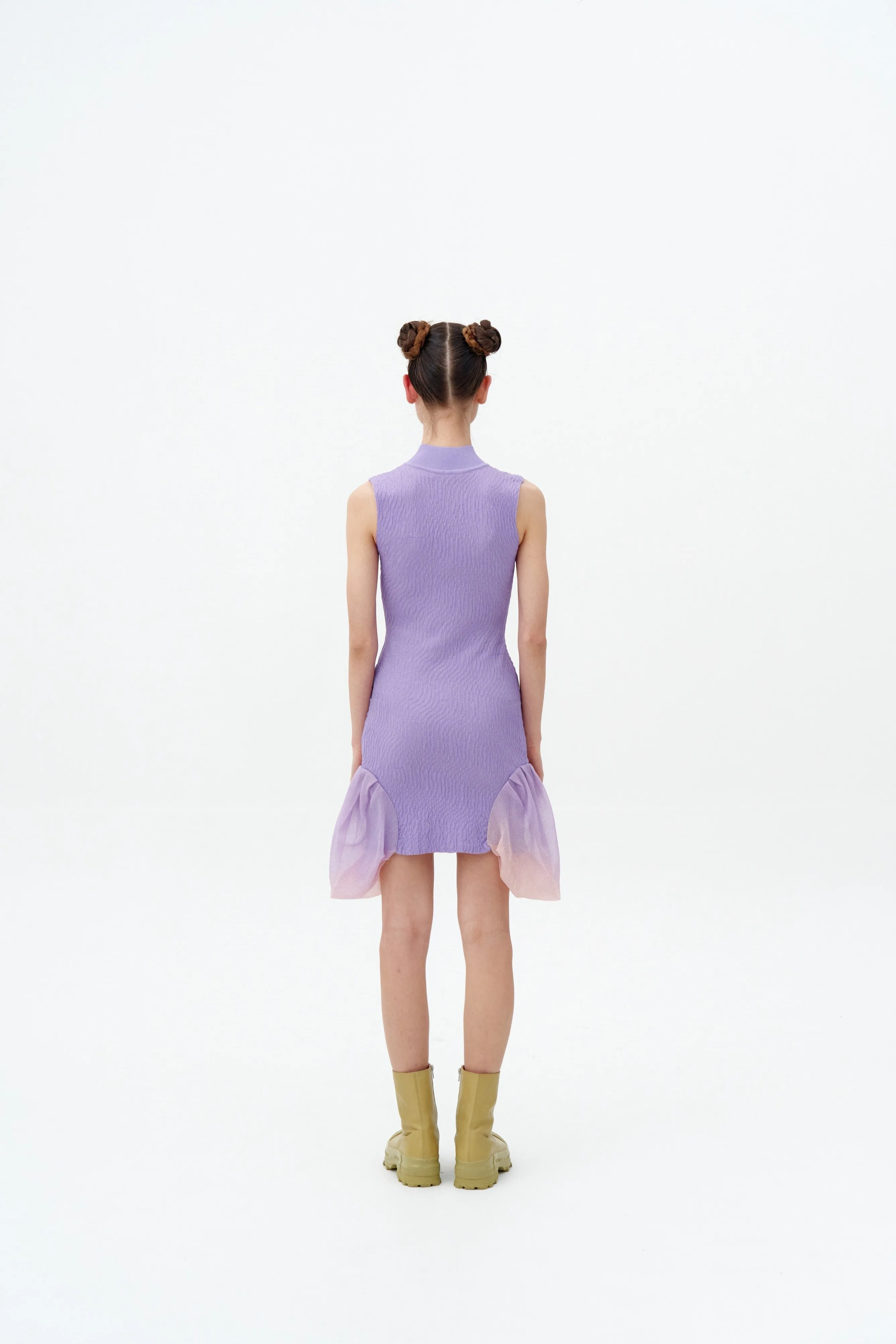 PORTIA 3D-BUBBLE RUCHED SLEEVELESS DRESS