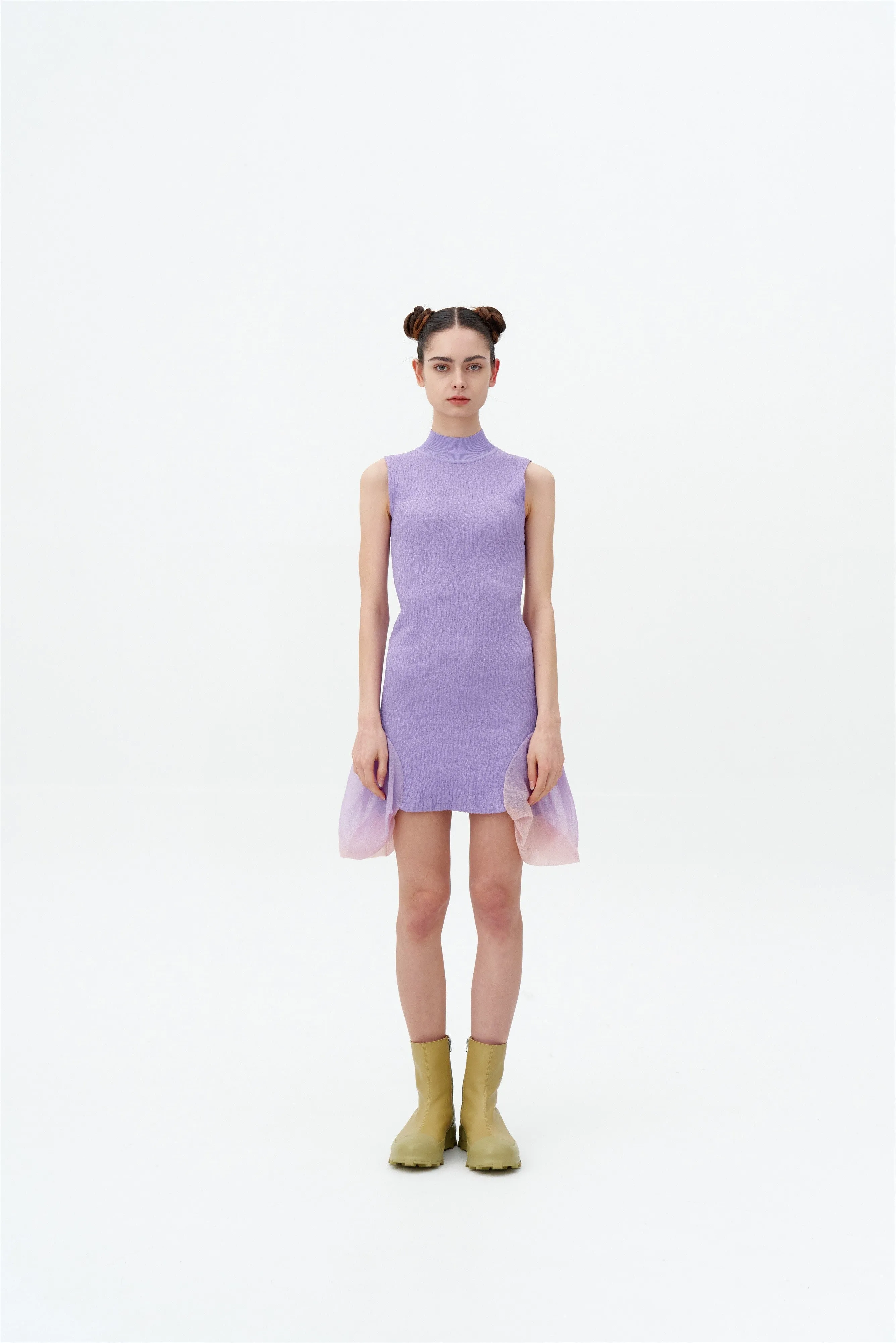 PORTIA 3D-BUBBLE RUCHED SLEEVELESS DRESS