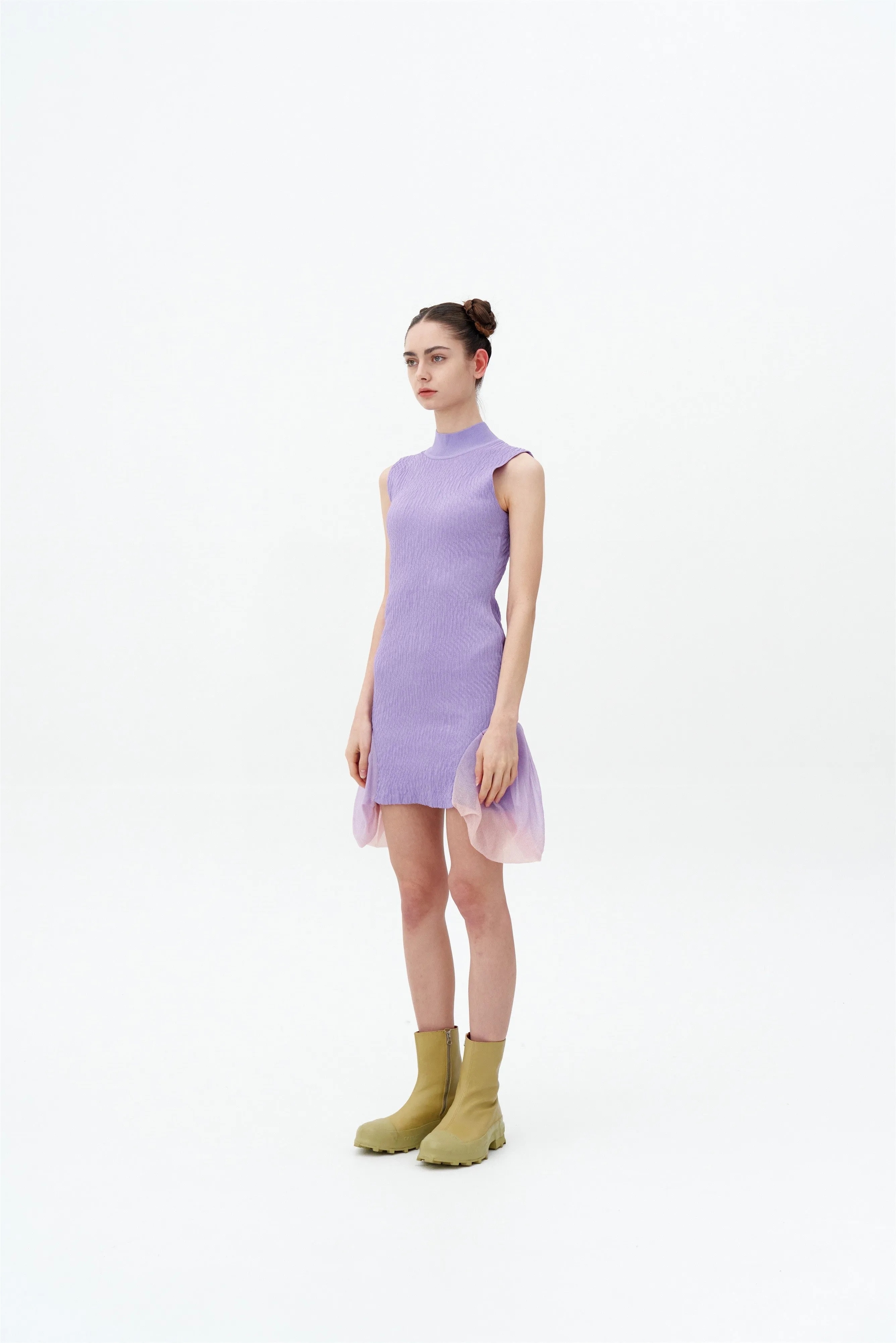 PORTIA 3D-BUBBLE RUCHED SLEEVELESS DRESS