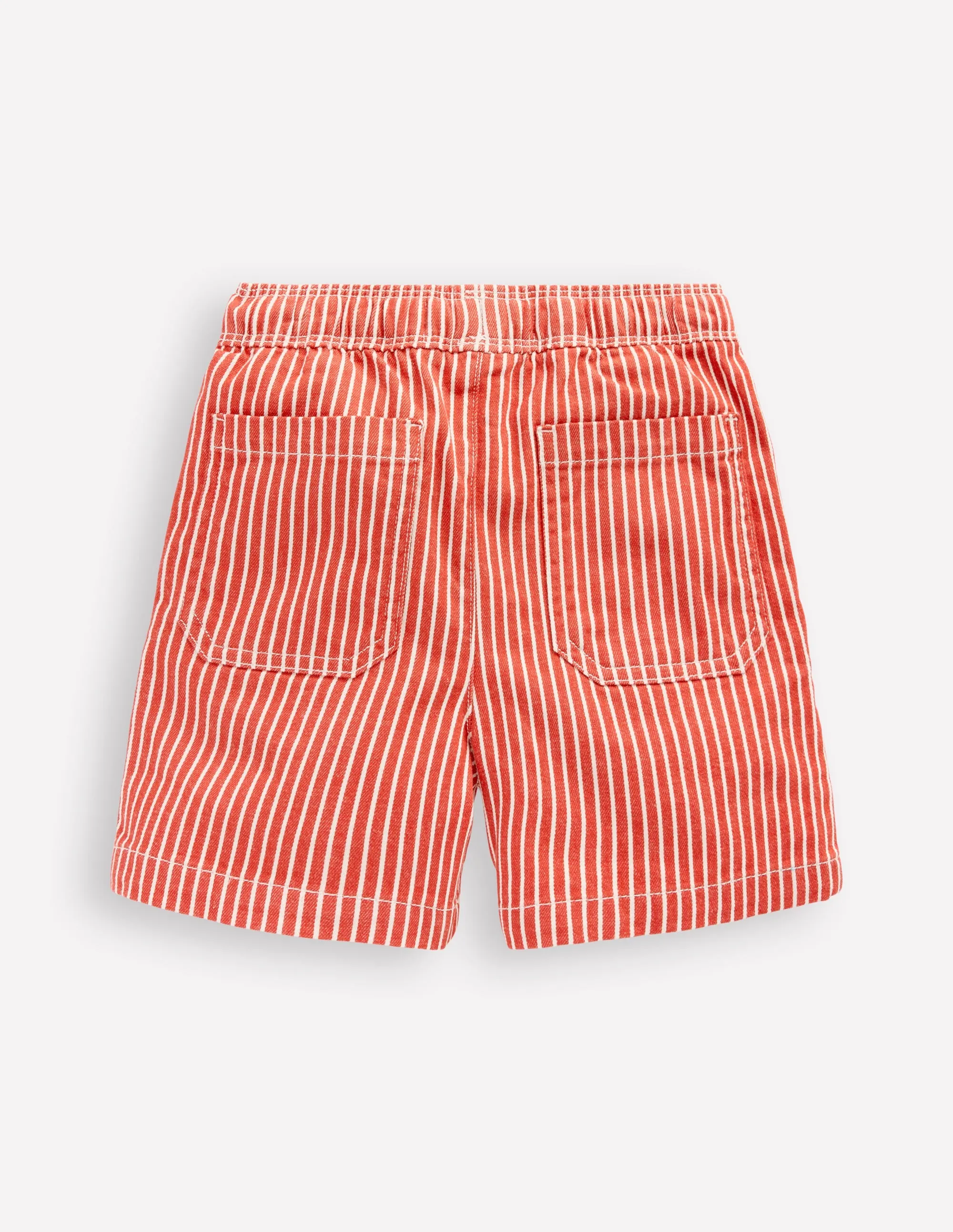 Pull-On Cotton Shorts-Red Ticking