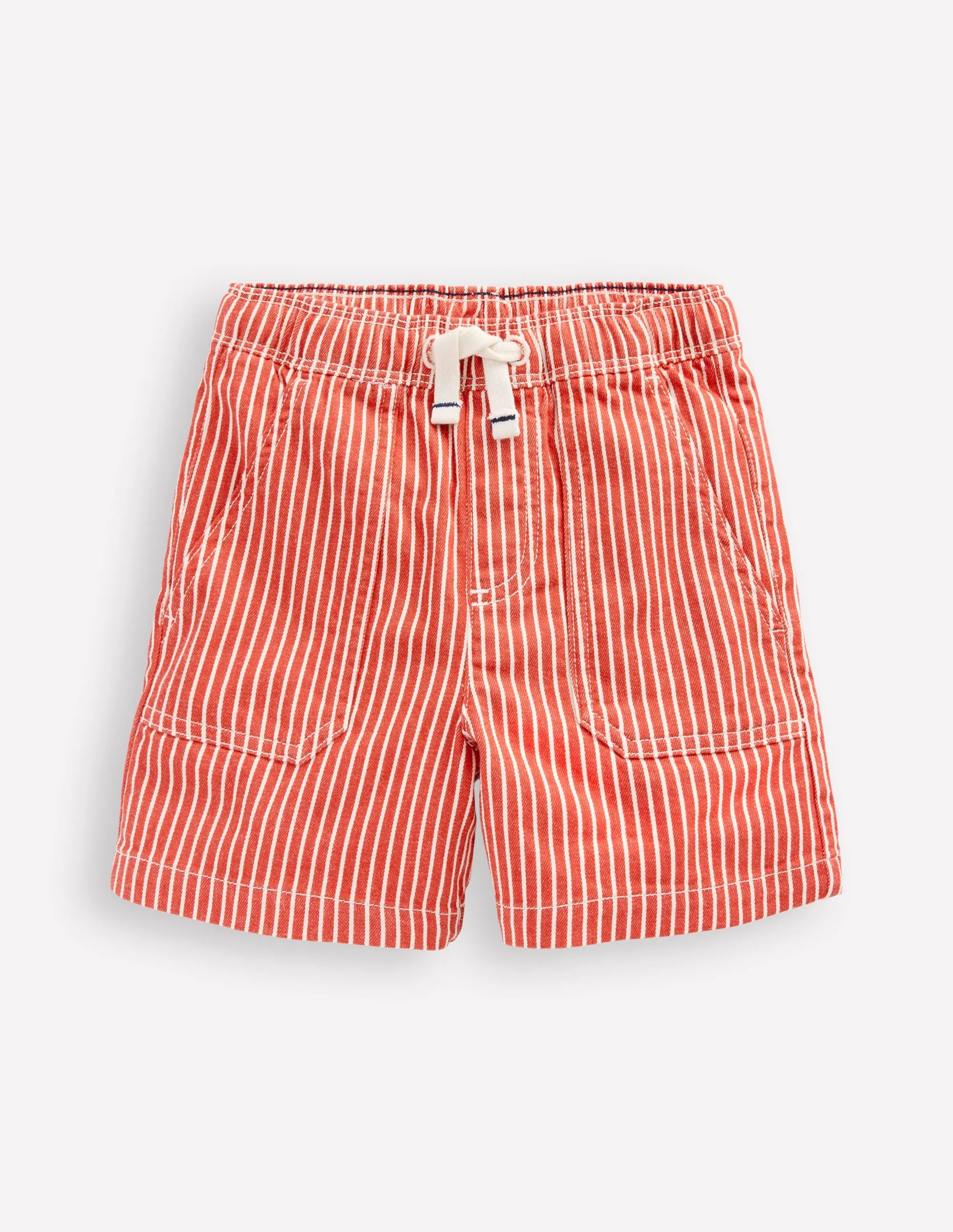 Pull-On Cotton Shorts-Red Ticking