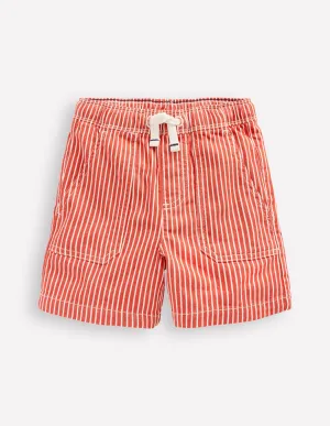 Pull-On Cotton Shorts-Red Ticking