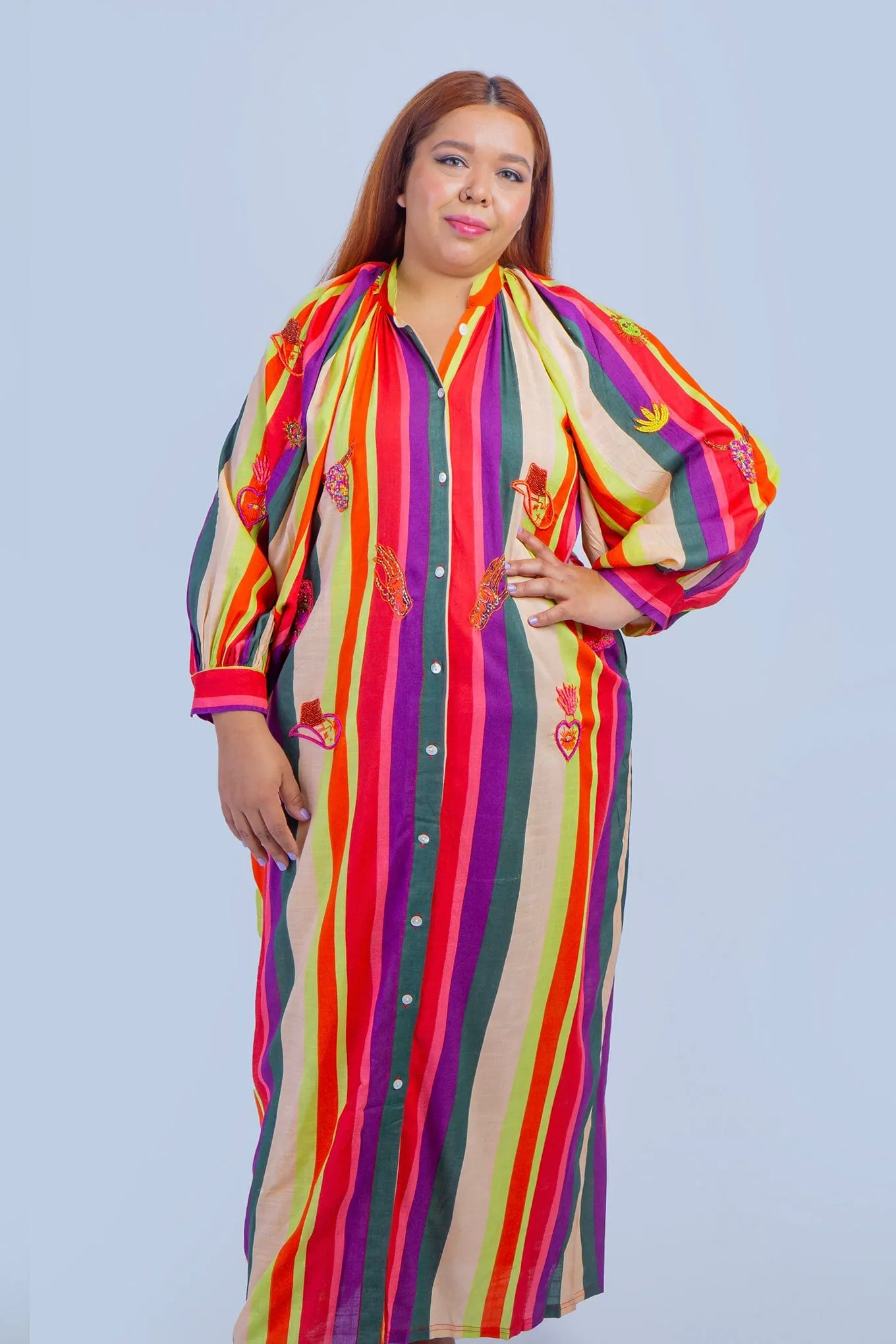 Purple Multi Stripe Beaded Western Caftan