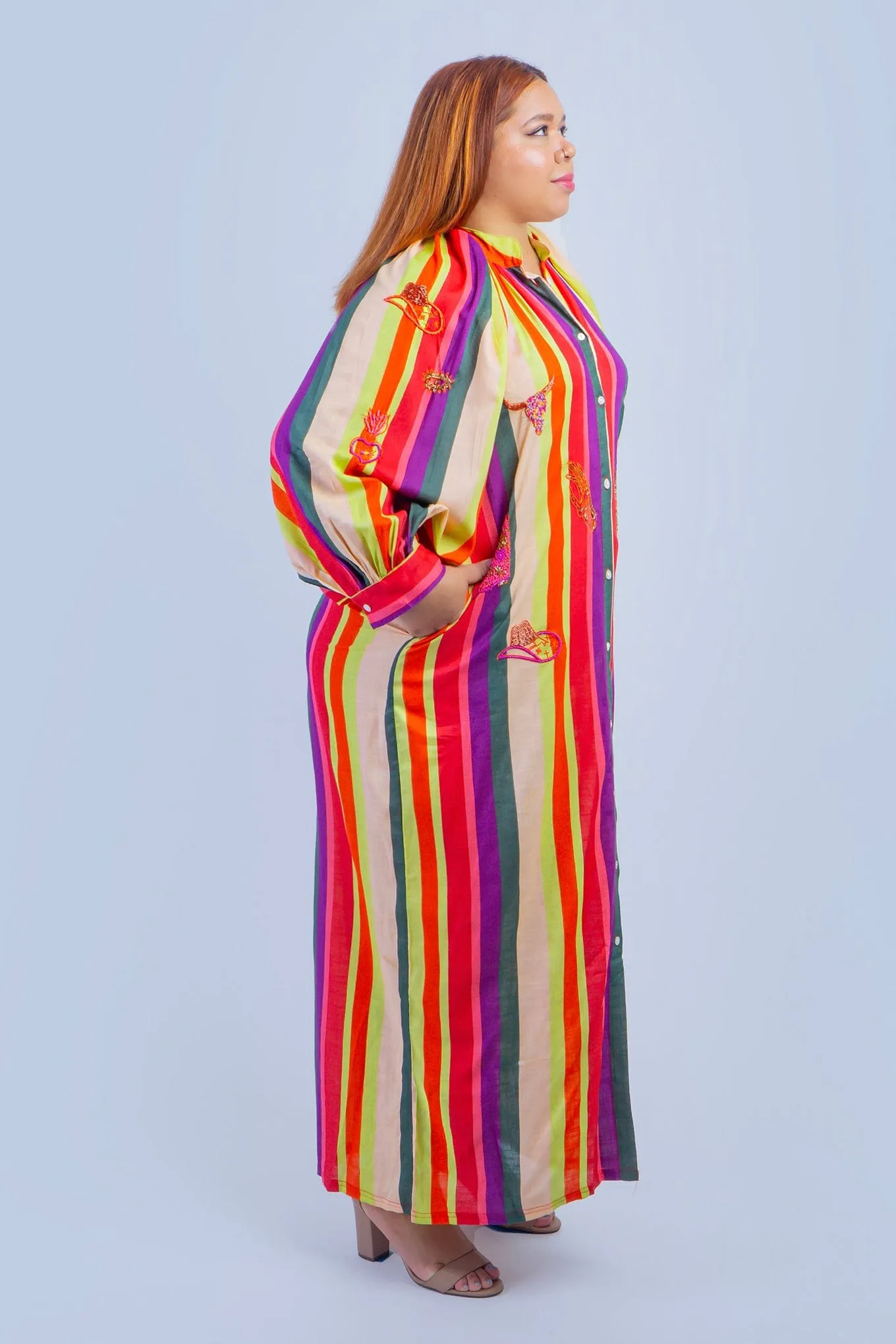Purple Multi Stripe Beaded Western Caftan