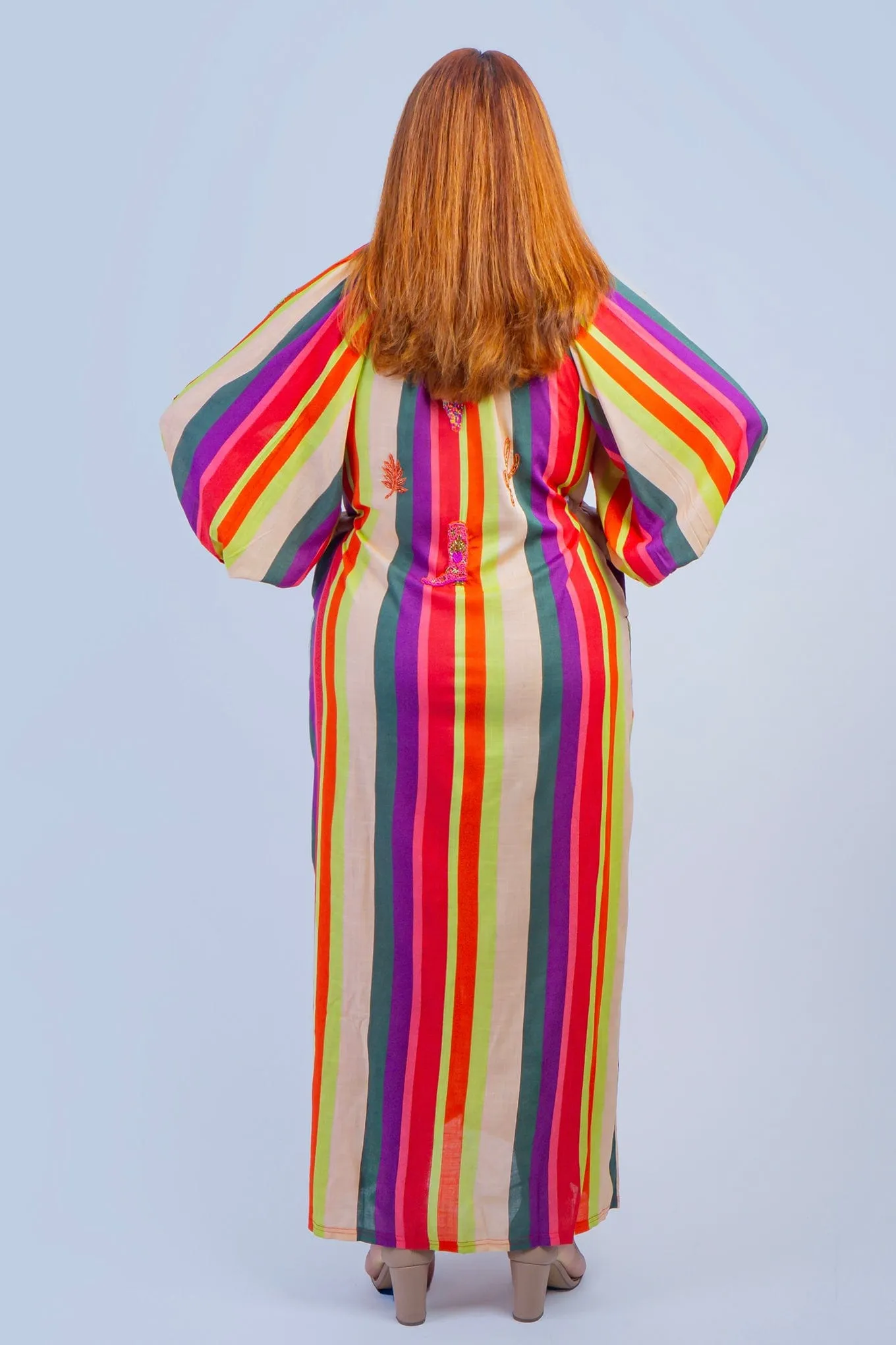 Purple Multi Stripe Beaded Western Caftan