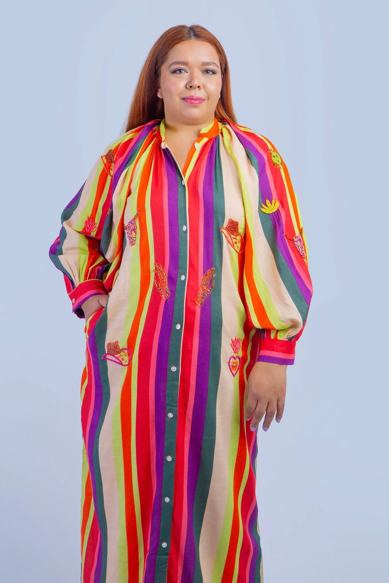Purple Multi Stripe Beaded Western Caftan