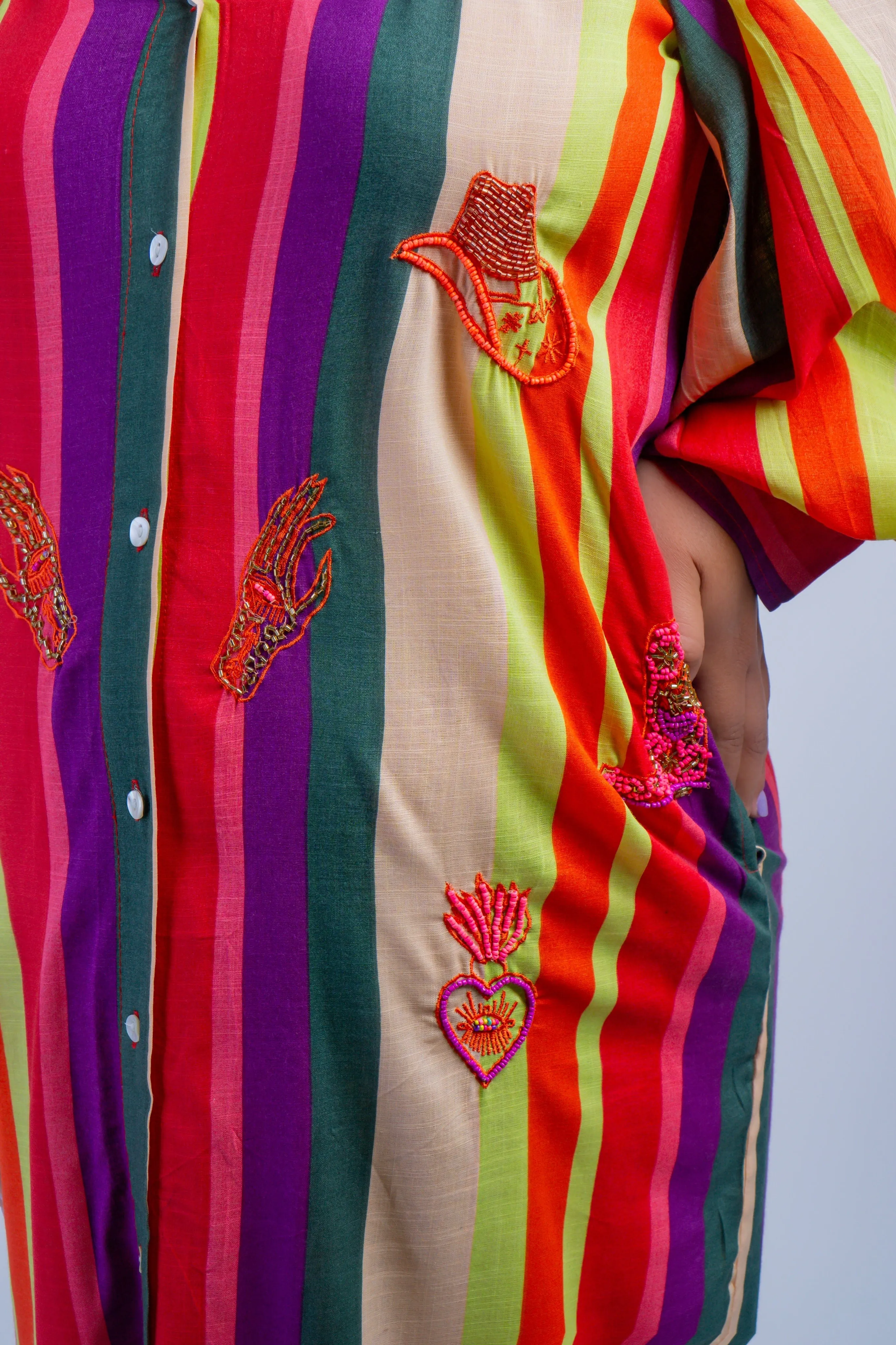 Purple Multi Stripe Beaded Western Caftan