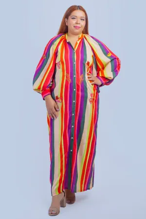 Purple Multi Stripe Beaded Western Caftan