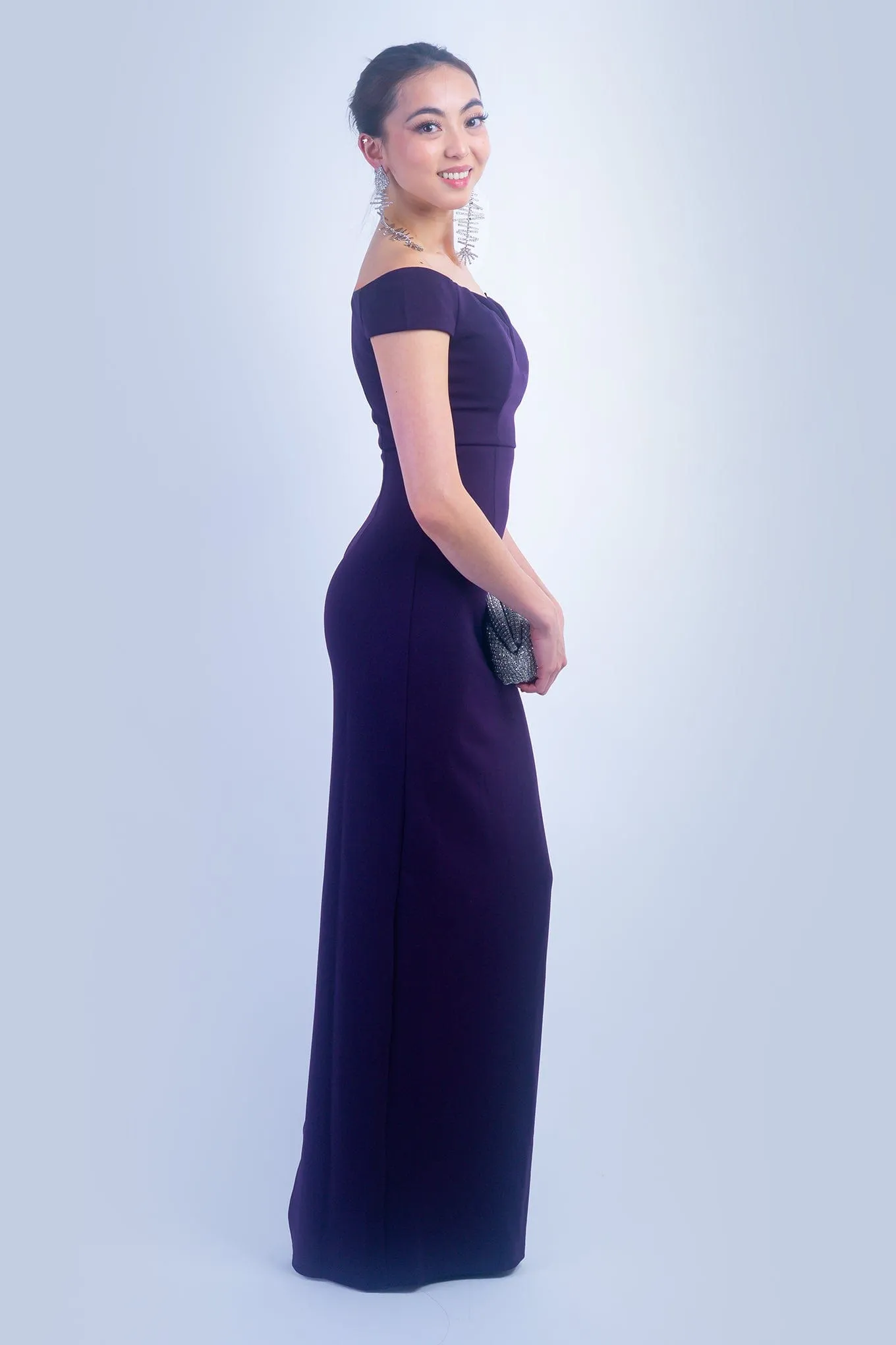 Purple Strapless U Neck Off Shoulder Gown