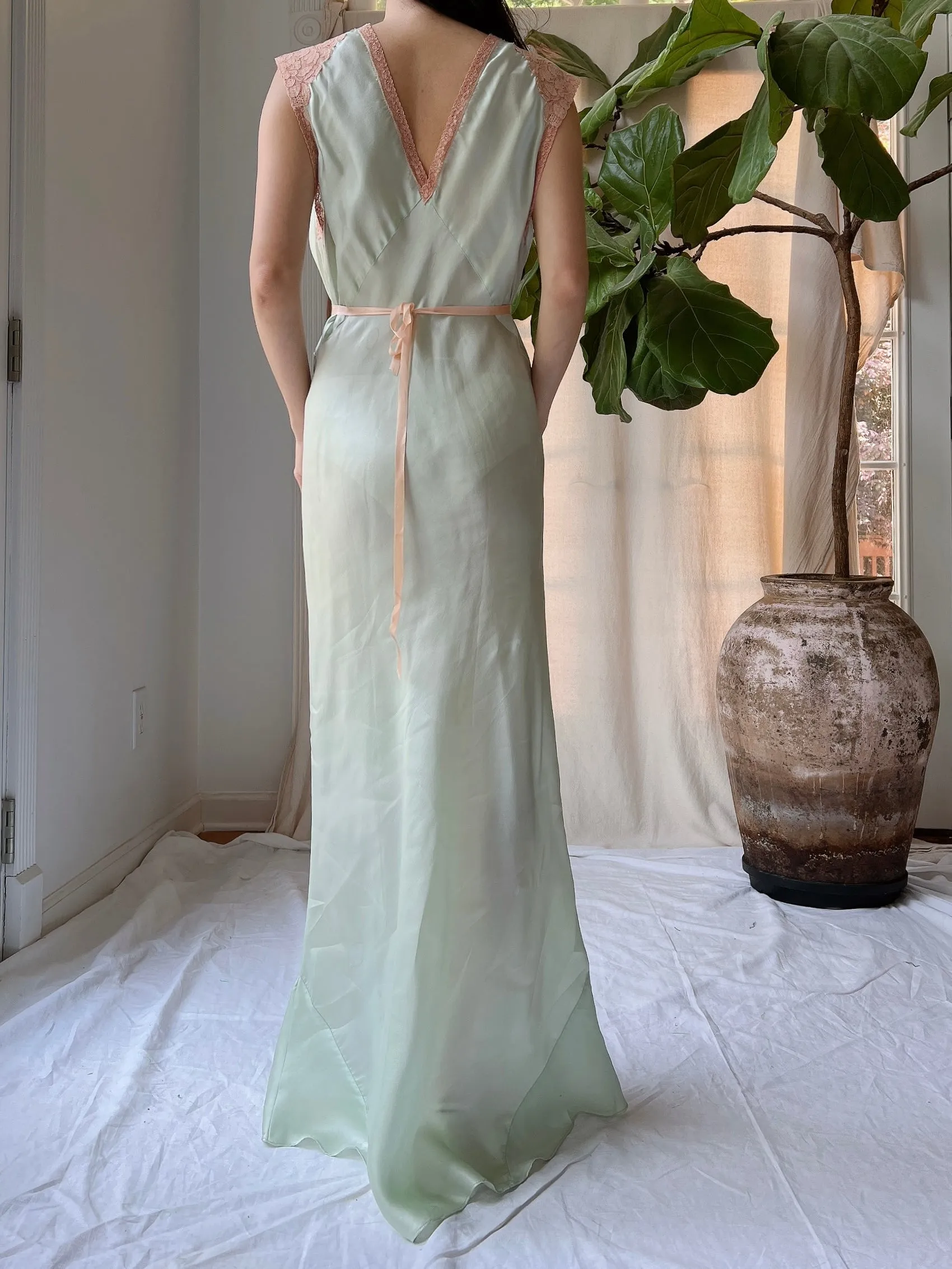 Rare 1930s Celadon Silk Gown - S/M
