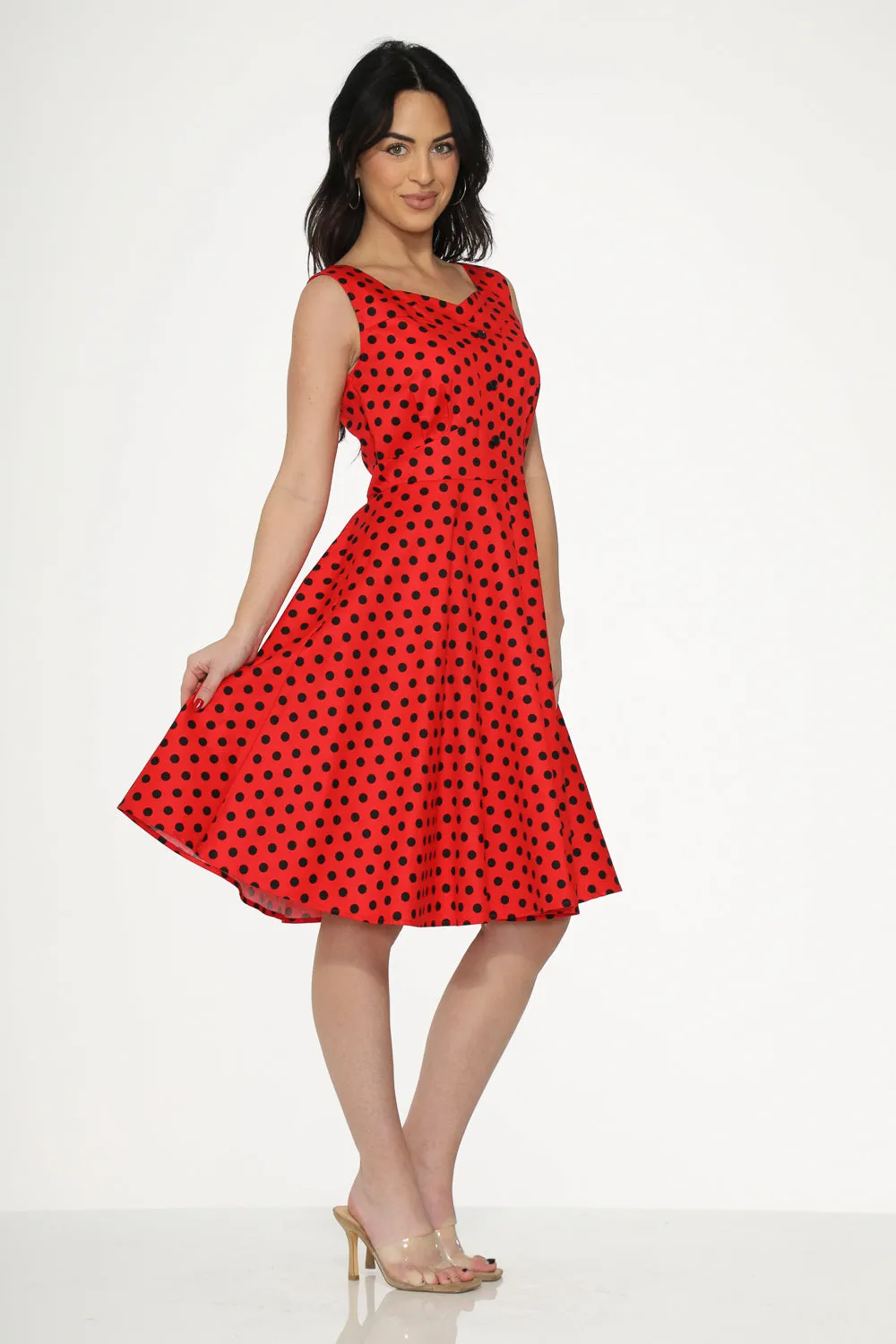 Red Black Polka Dot Swing Dress