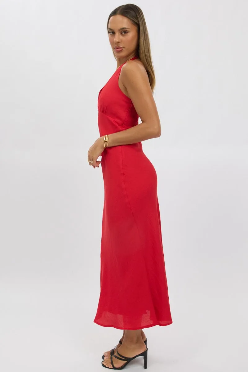 Red Halter Neck Dress Midi
