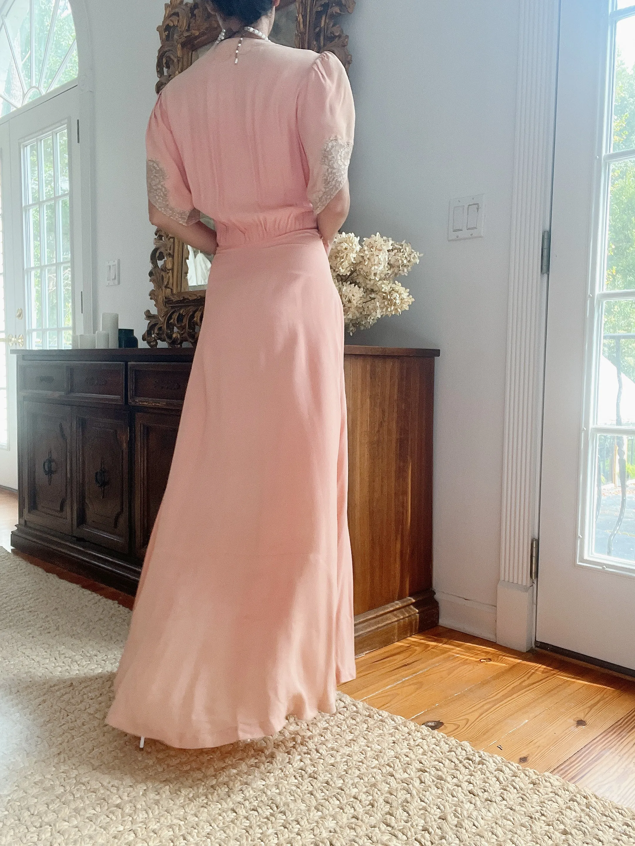 Reserved 1940s Pink Silk Crepe Dress - M/L