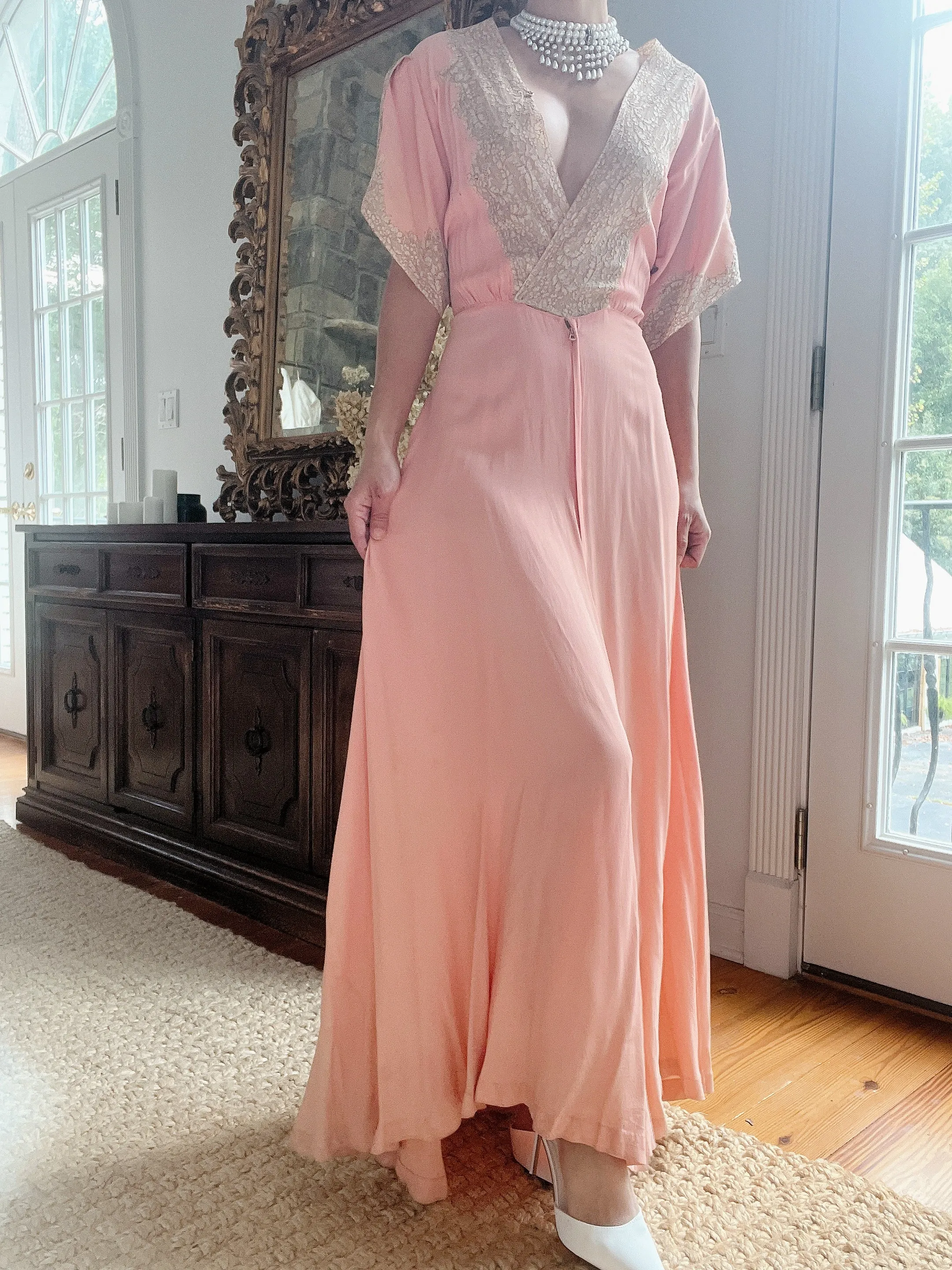 Reserved 1940s Pink Silk Crepe Dress - M/L
