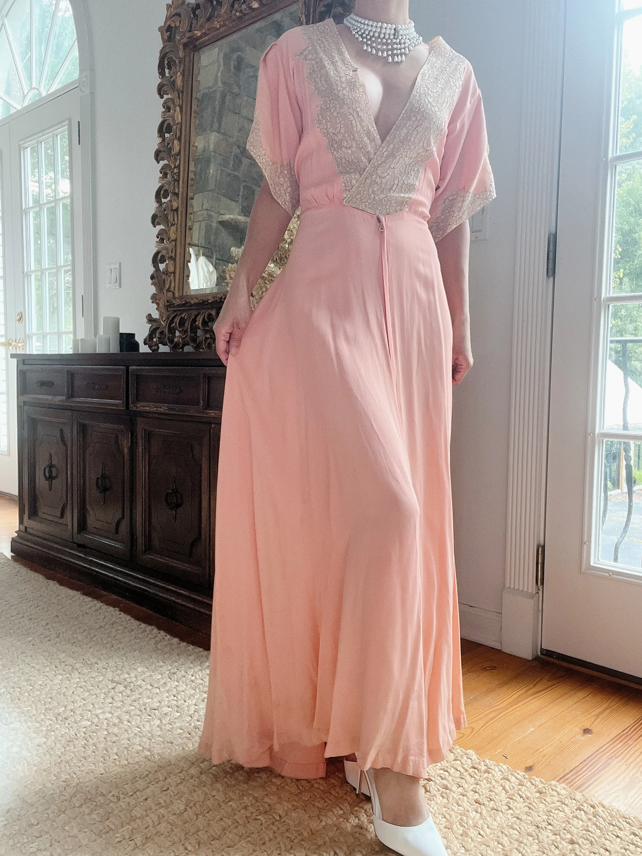 Reserved 1940s Pink Silk Crepe Dress - M/L