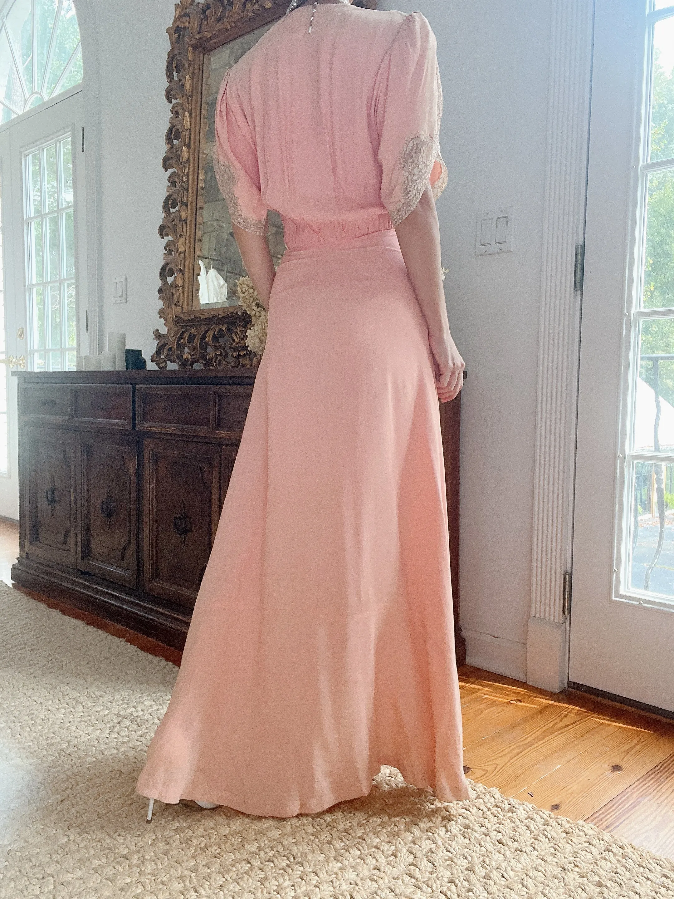 Reserved 1940s Pink Silk Crepe Dress - M/L