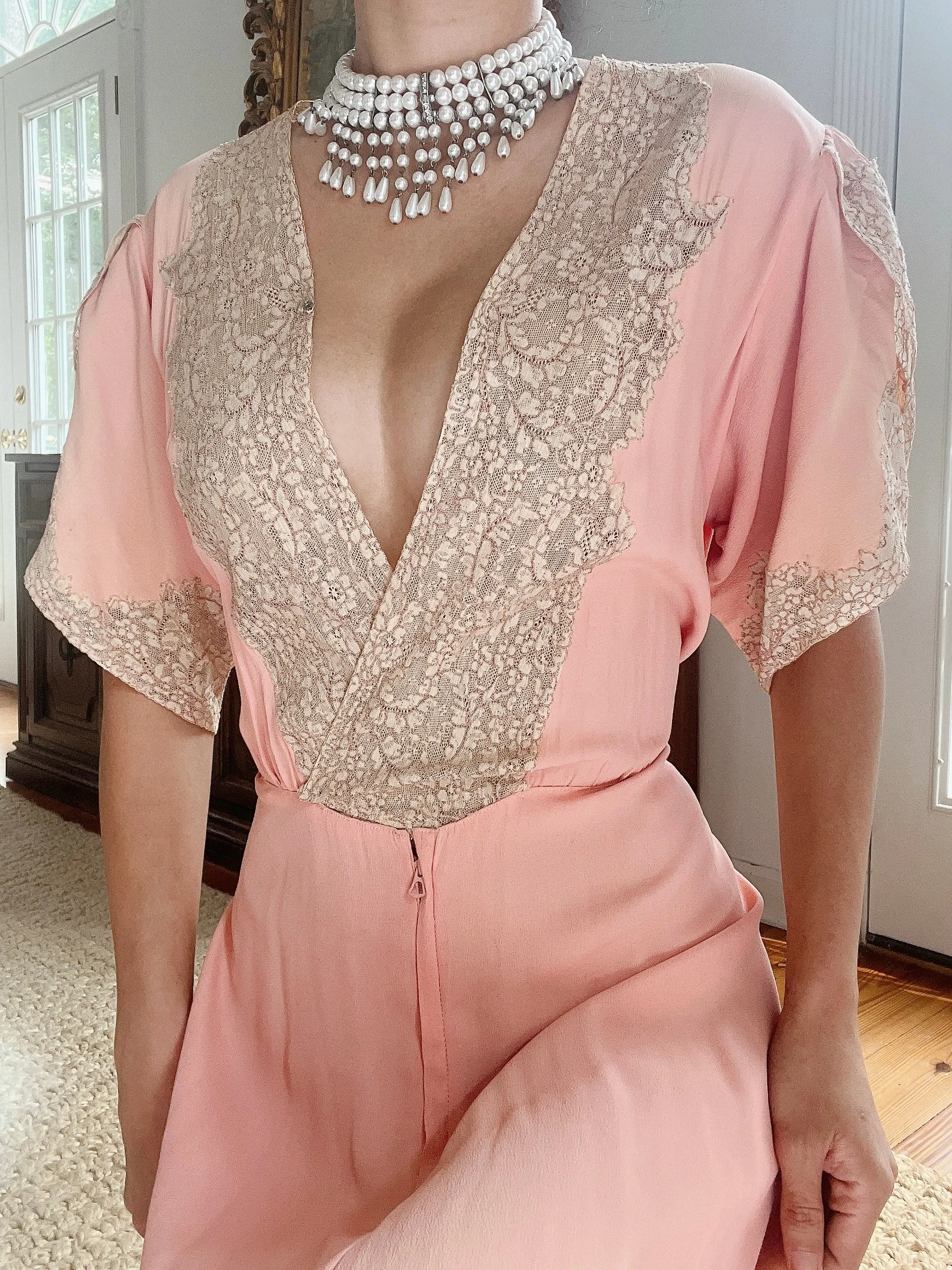 Reserved 1940s Pink Silk Crepe Dress - M/L