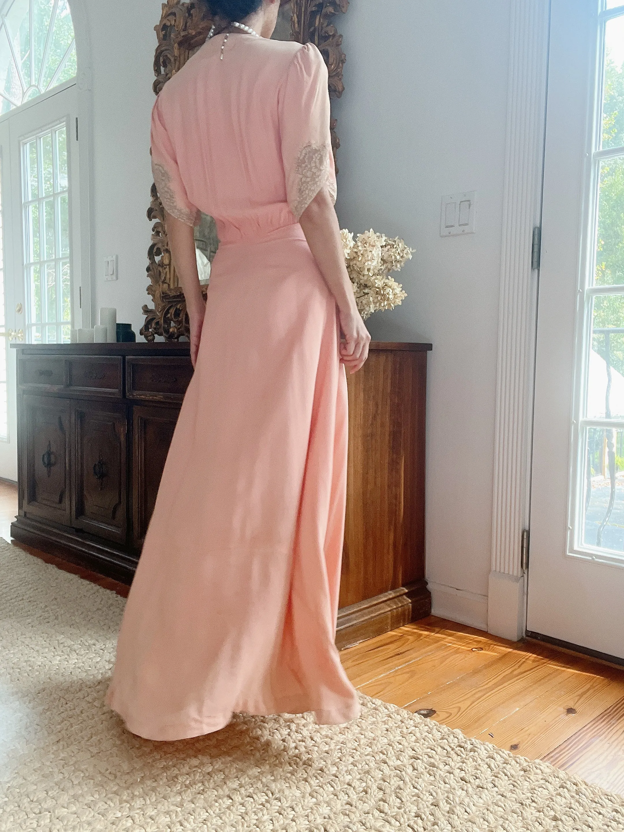 Reserved 1940s Pink Silk Crepe Dress - M/L