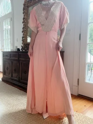 Reserved 1940s Pink Silk Crepe Dress - M/L