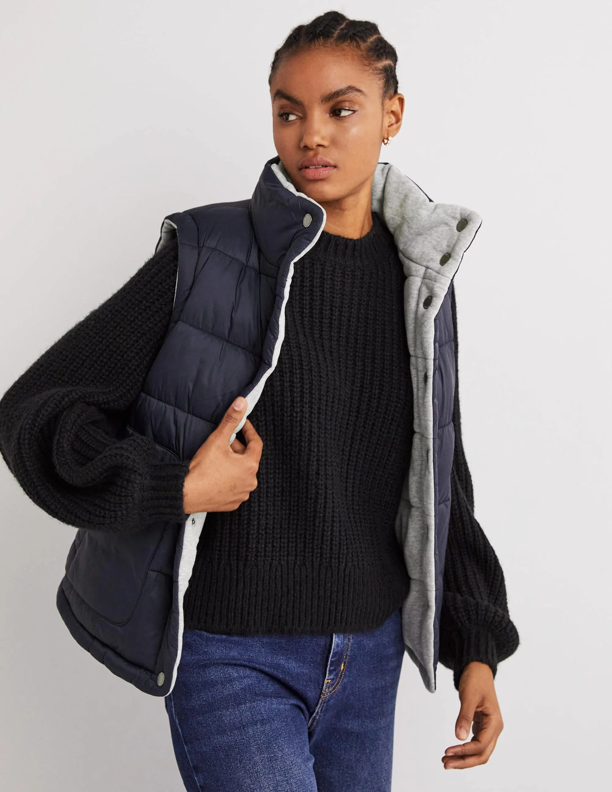 Reversible Gilet-Grey Marl with Navy