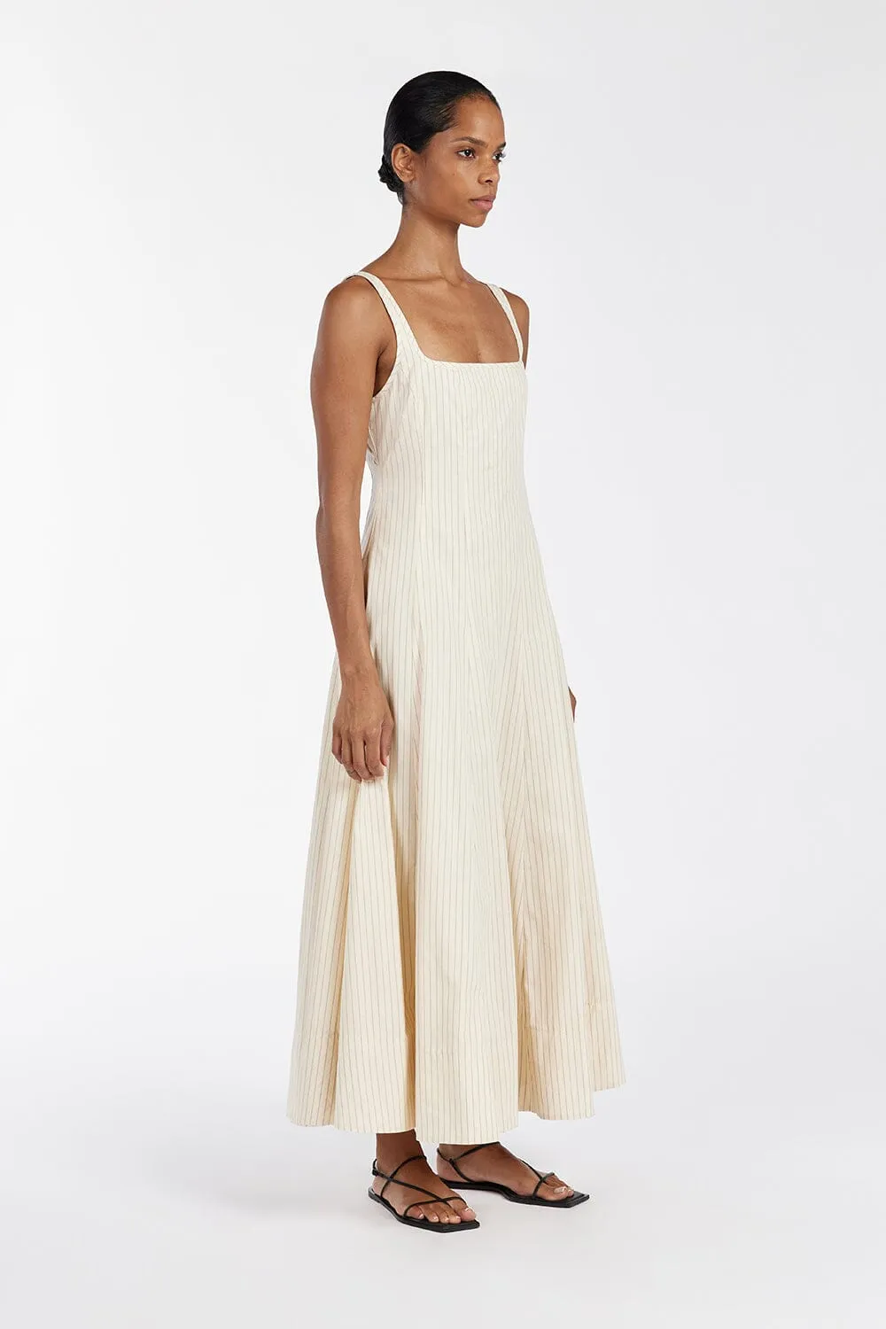 RILEY CREAM STRIPE MIDI DRESS