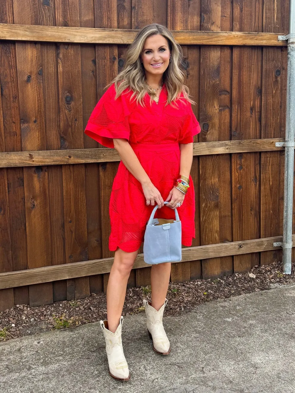 RUBY RED FLORAL LACE DRESS
