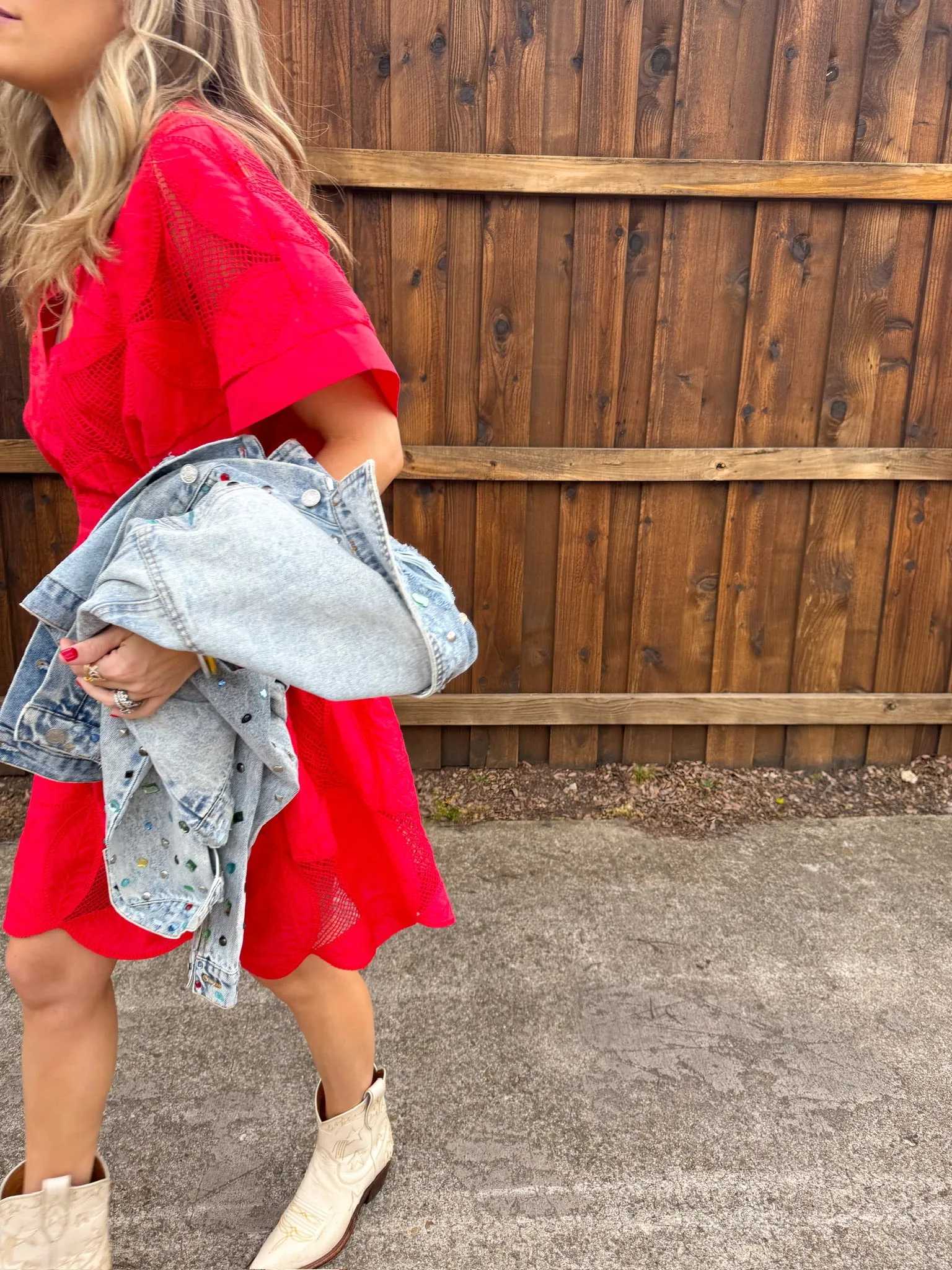 RUBY RED FLORAL LACE DRESS
