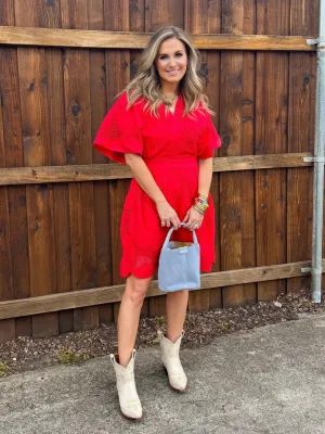 RUBY RED FLORAL LACE DRESS