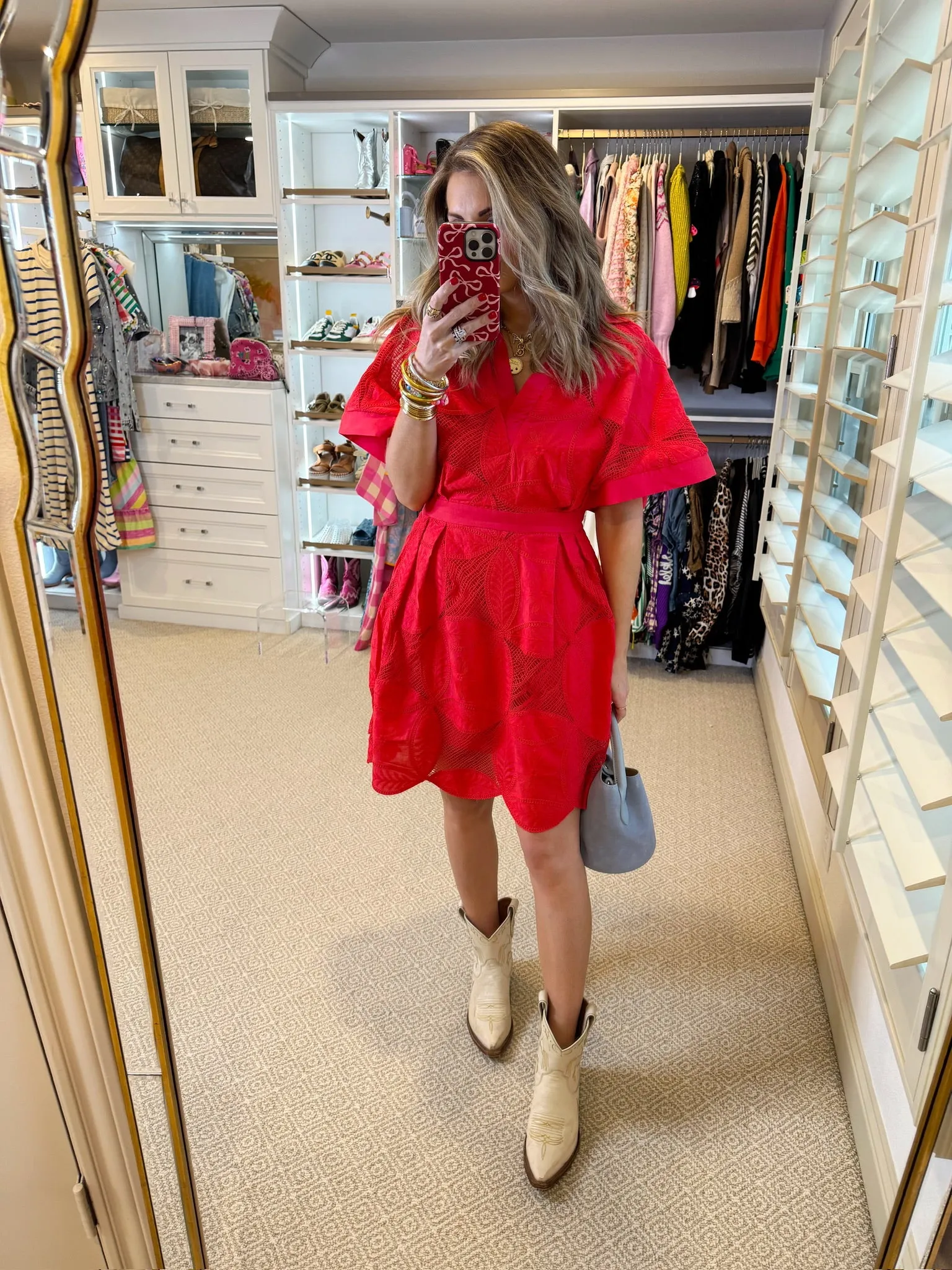 RUBY RED FLORAL LACE DRESS