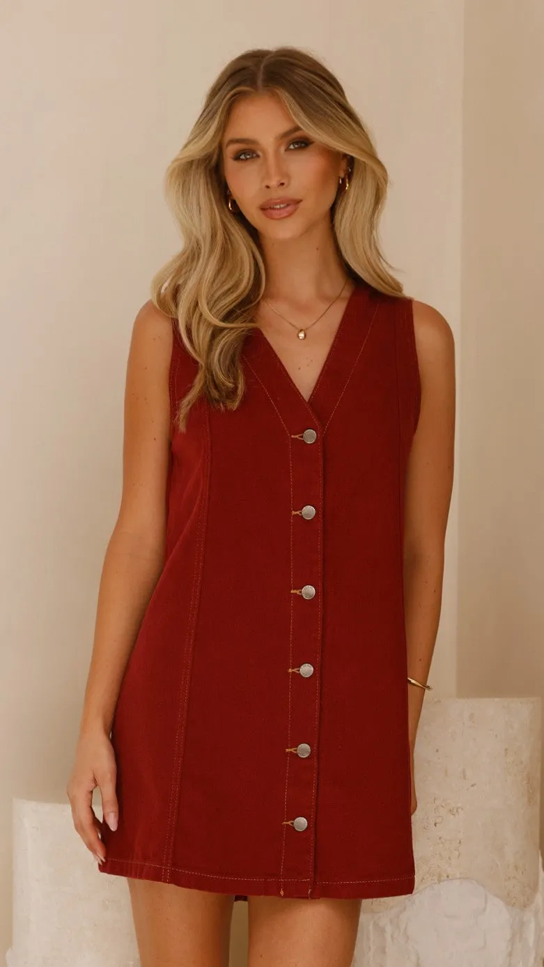 Sacha Denim Mini Dress - Red