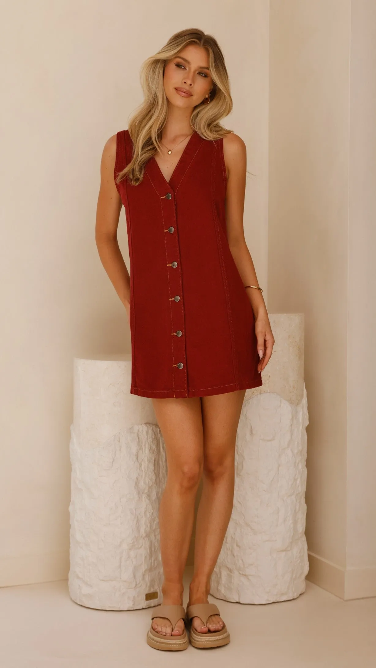 Sacha Denim Mini Dress - Red