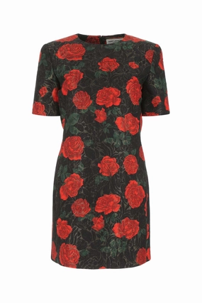 Saint Laurent Floral Patterned Crewneck Dress