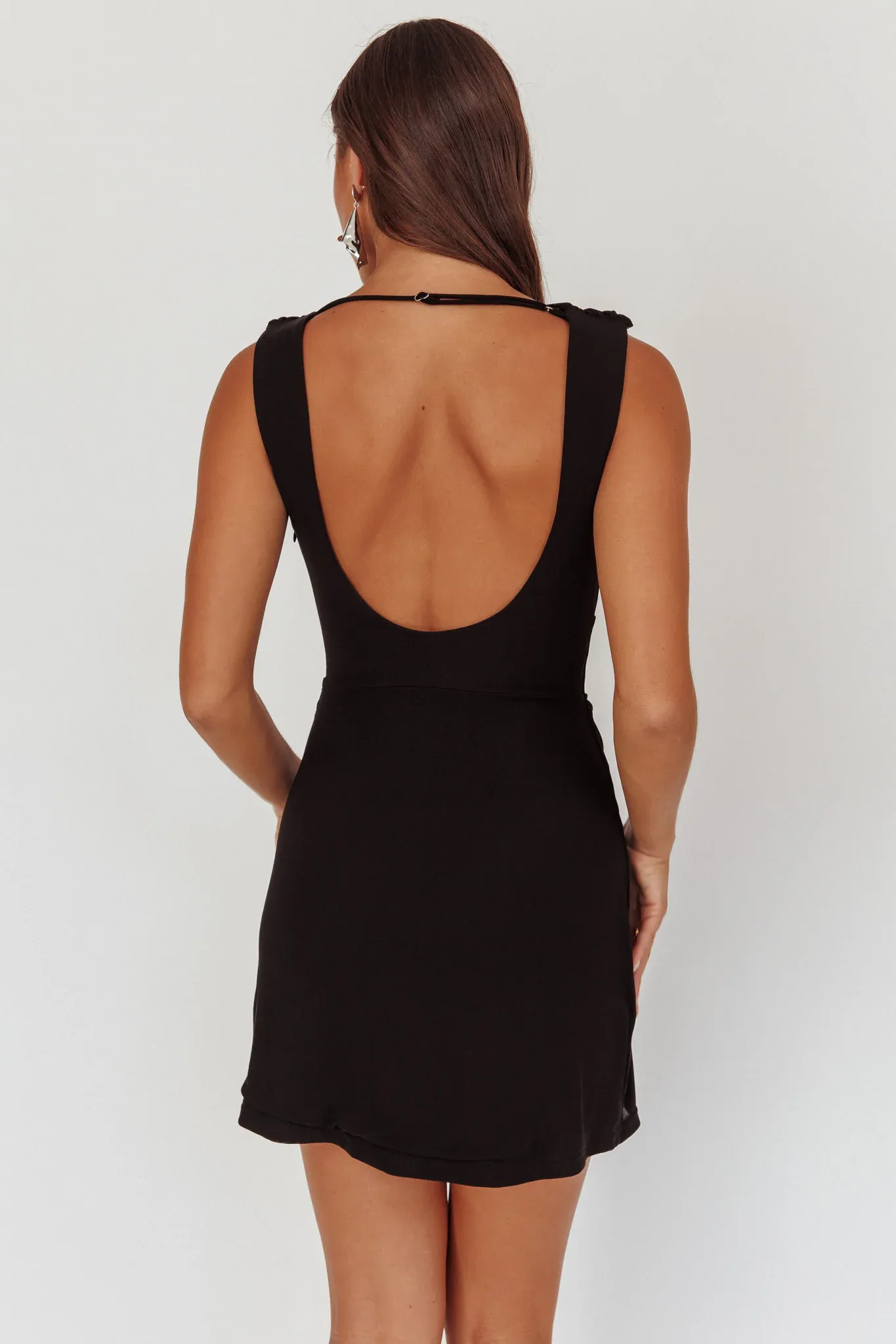 Saved Draped Neck Mini Dress Black