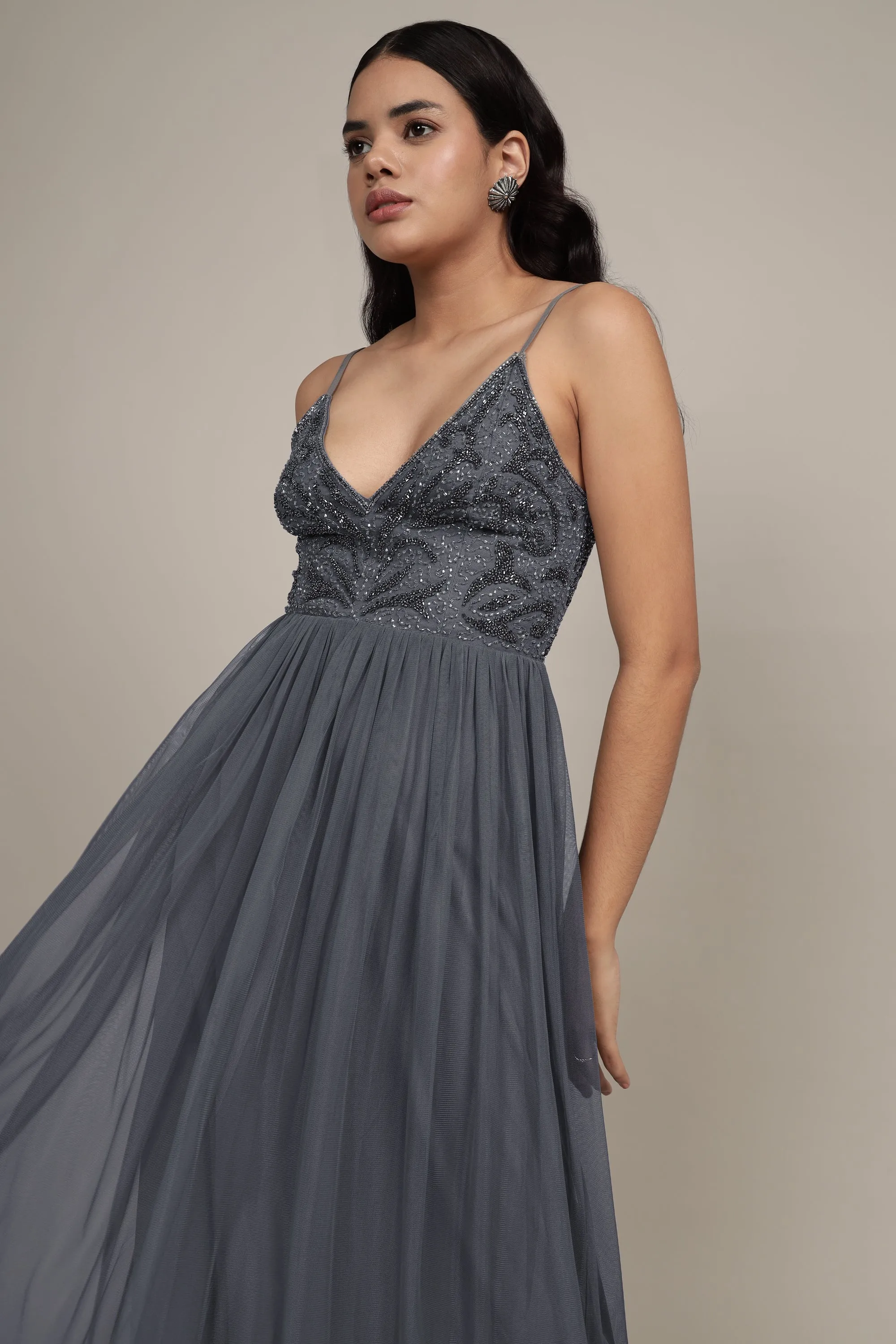 Seraphina Embellished Maxi Dress in Grey