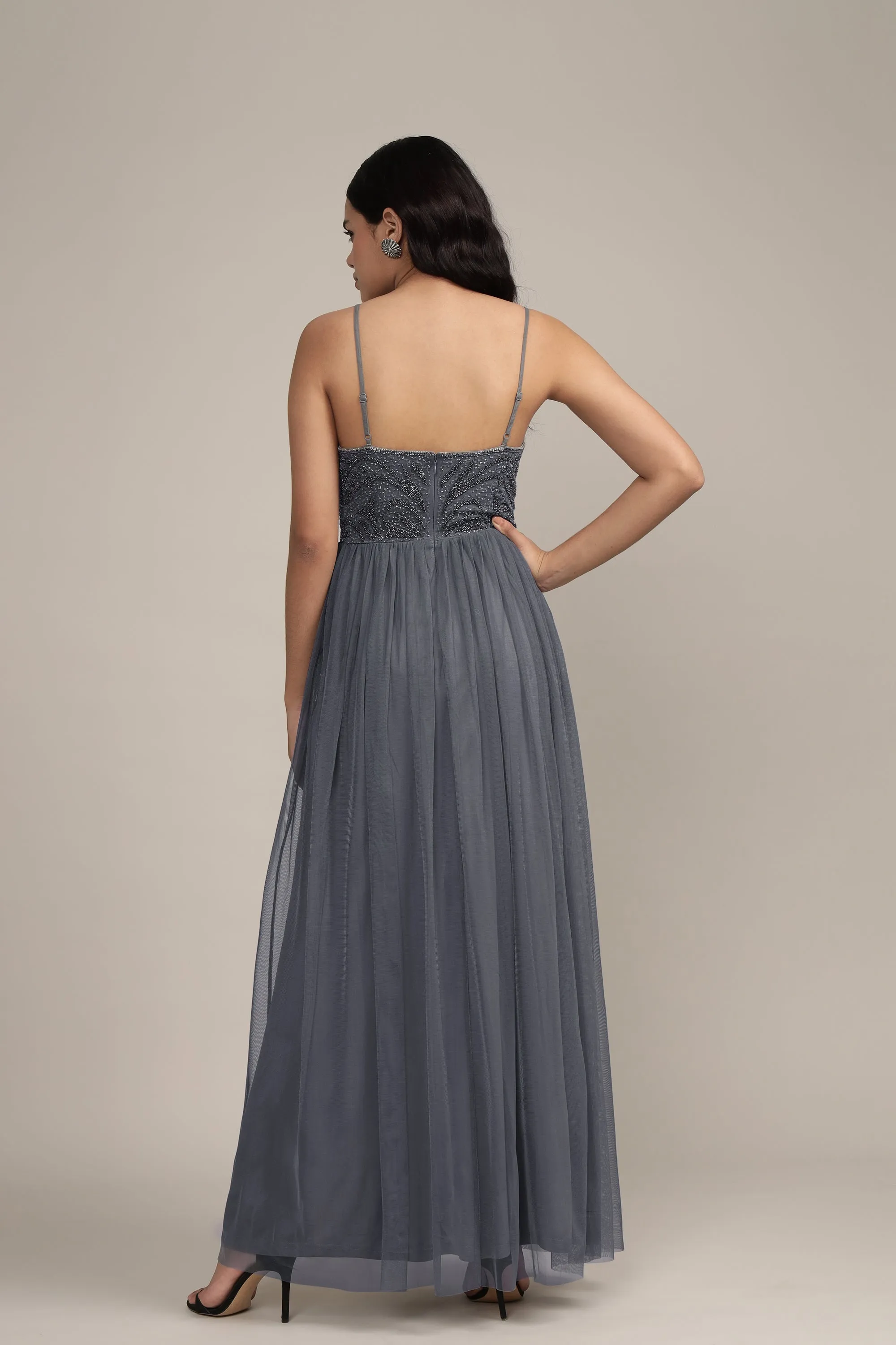 Seraphina Embellished Maxi Dress in Grey