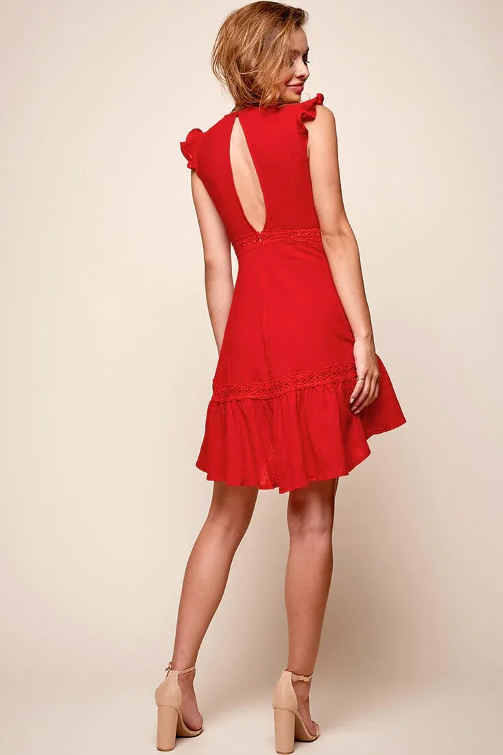 Shaana Embroidered V-Neck Mini Dress Red