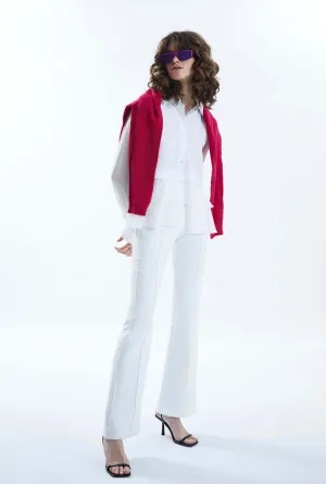 Sheer Sleeve Ruffle Shirt White