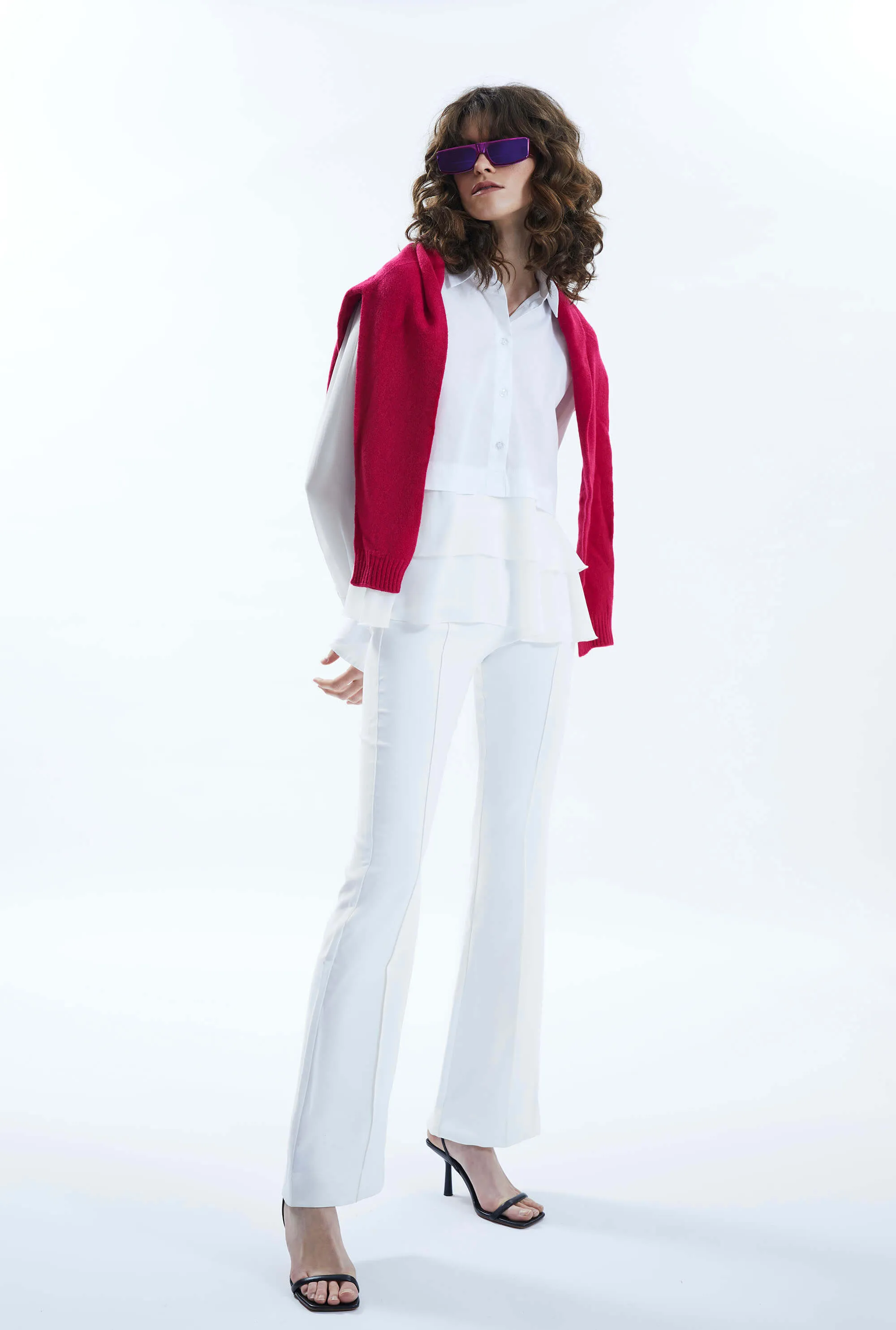 Sheer Sleeve Ruffle Shirt White